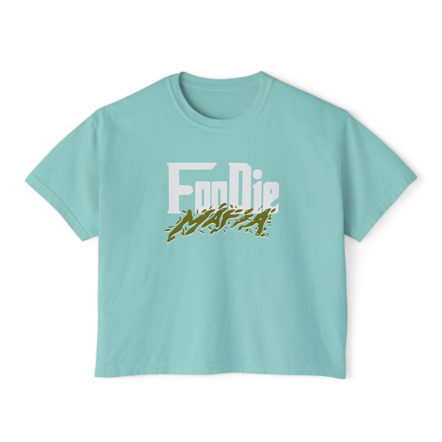 L.O.E.F White Foodie Mafia Women Boxy Tee (Olive Green)