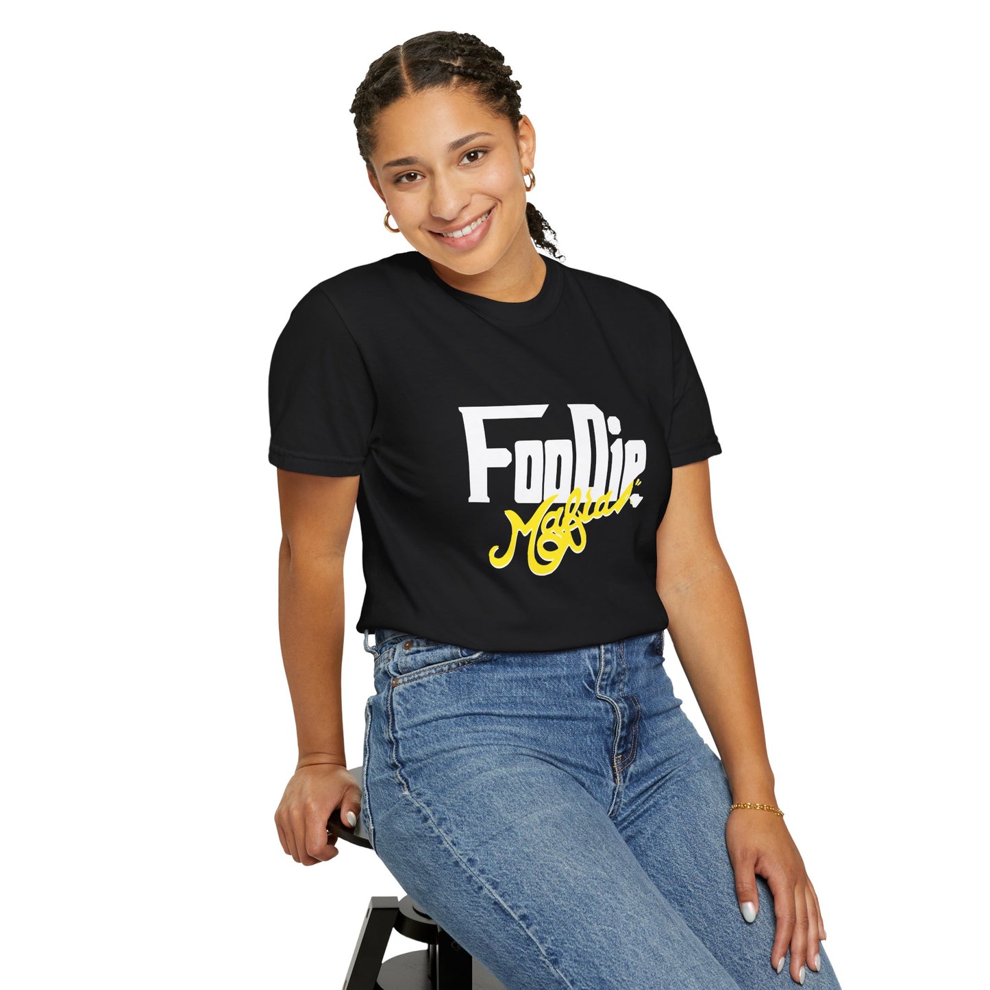 L.O.E.F White Foodie Mafia Unisex Tee shirt (Bright Yellow)