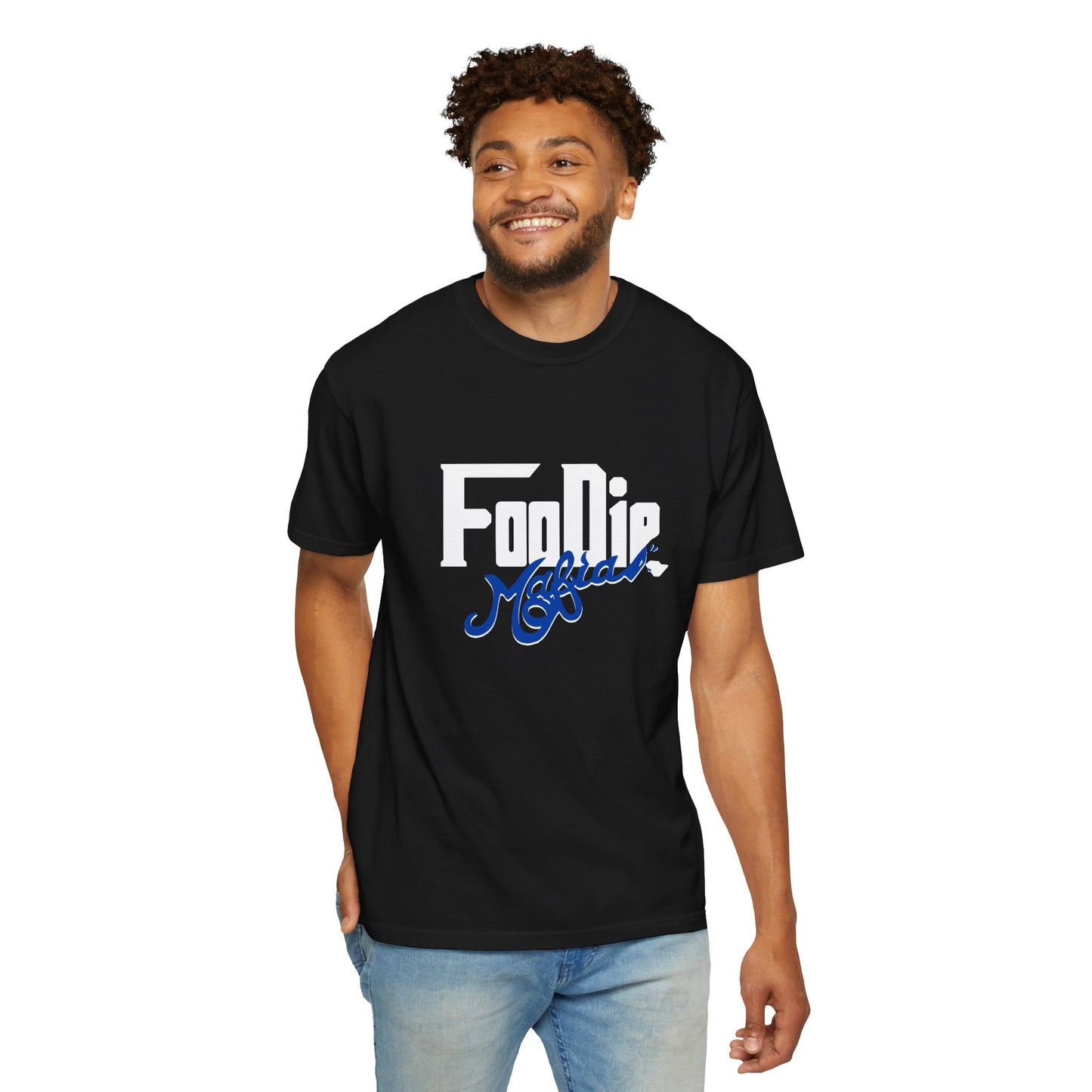 L.O.E.F White Foodie Mafia Unisex Tee shirt (Dark Blue)