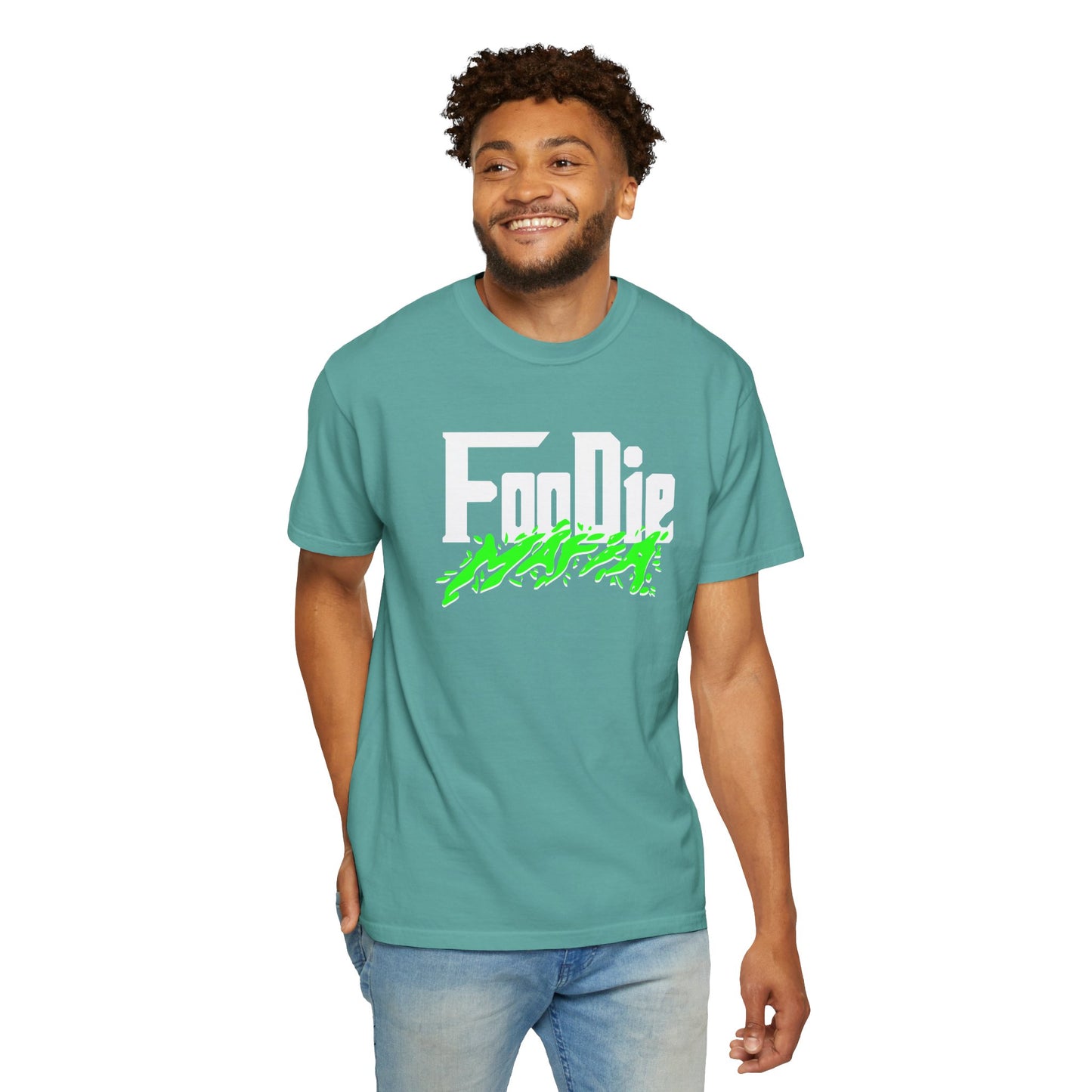 L.O.E.F White Foodie Mafia Unisex Tee Shirt (Neon Green)