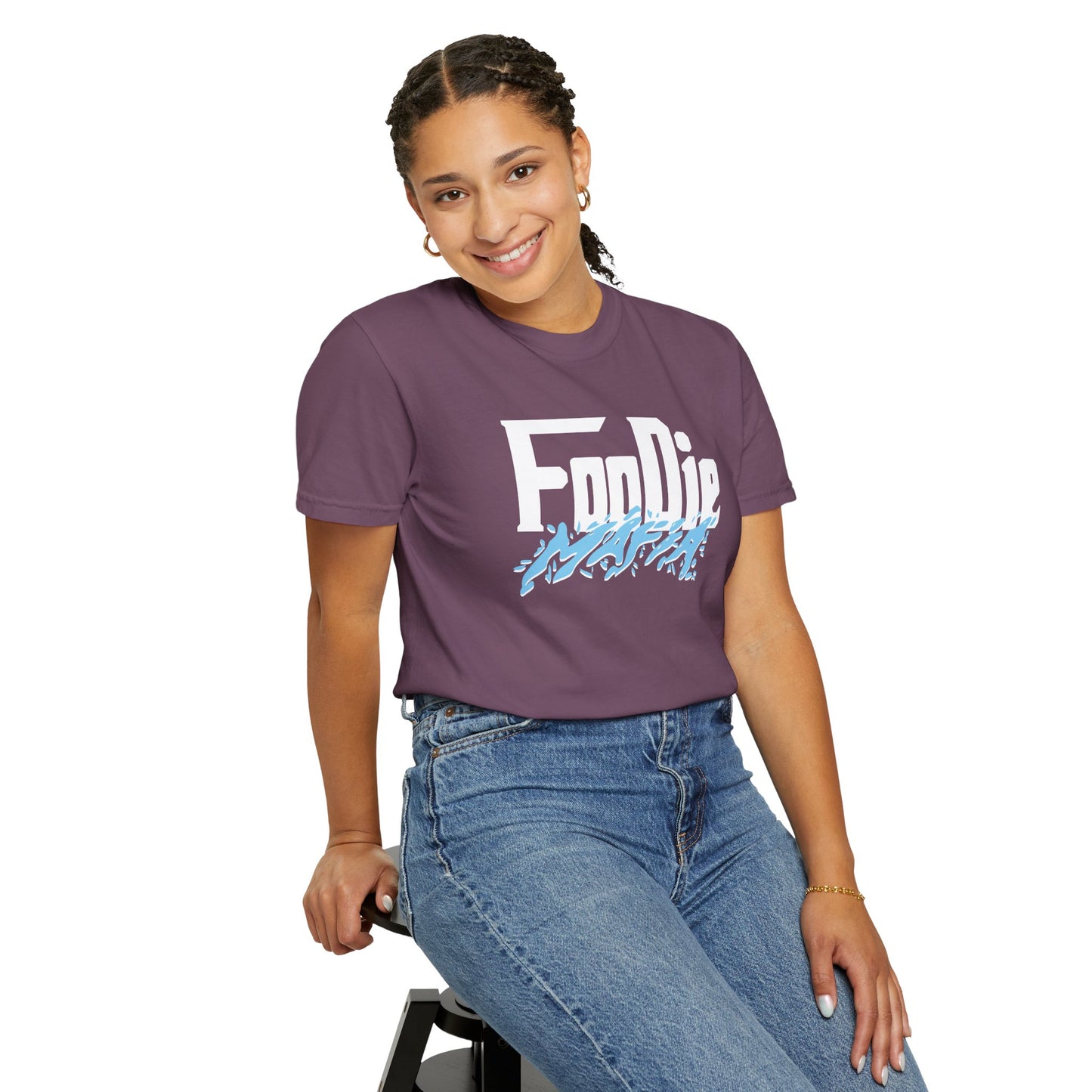 L.O.E.F White Foodie Mafia Unisex Tee Shirt (Sky Blue)