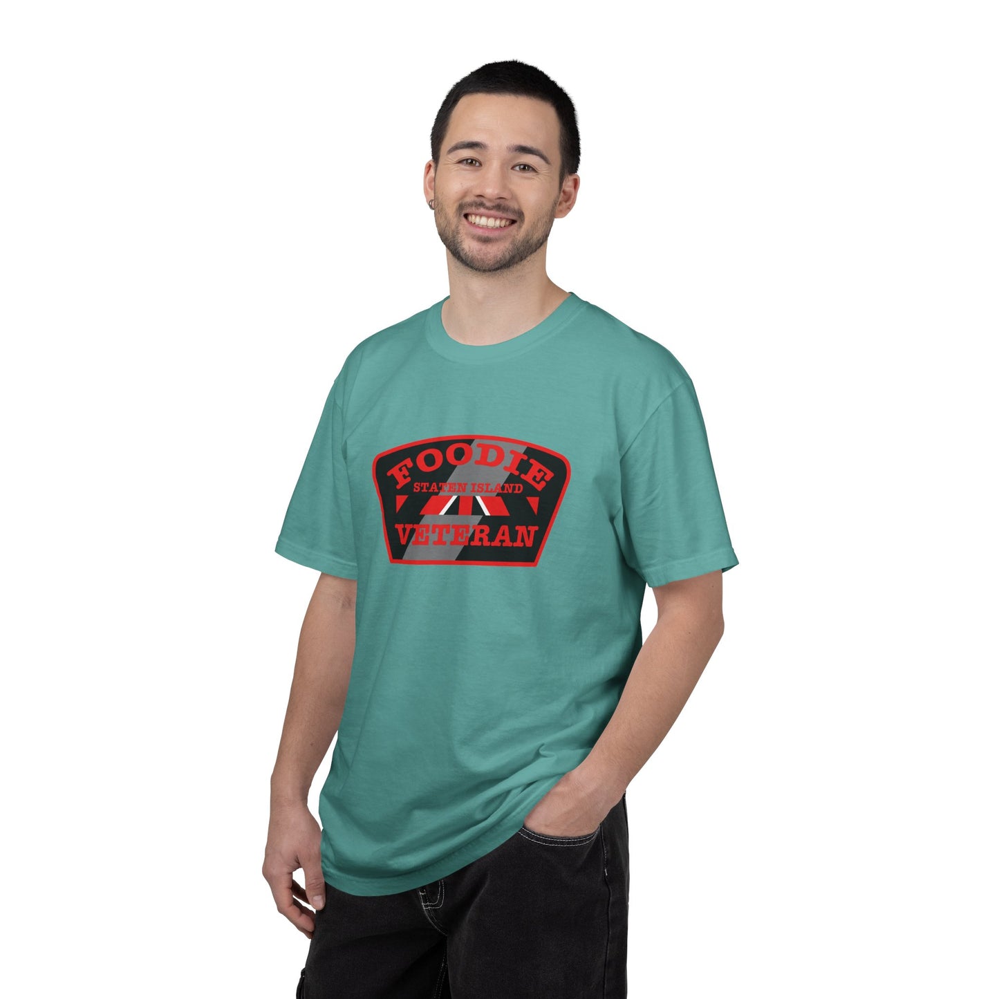 L.O.E.F Foodie Veteran STATEN ISLAND Unisex Tee Shirt (Red)