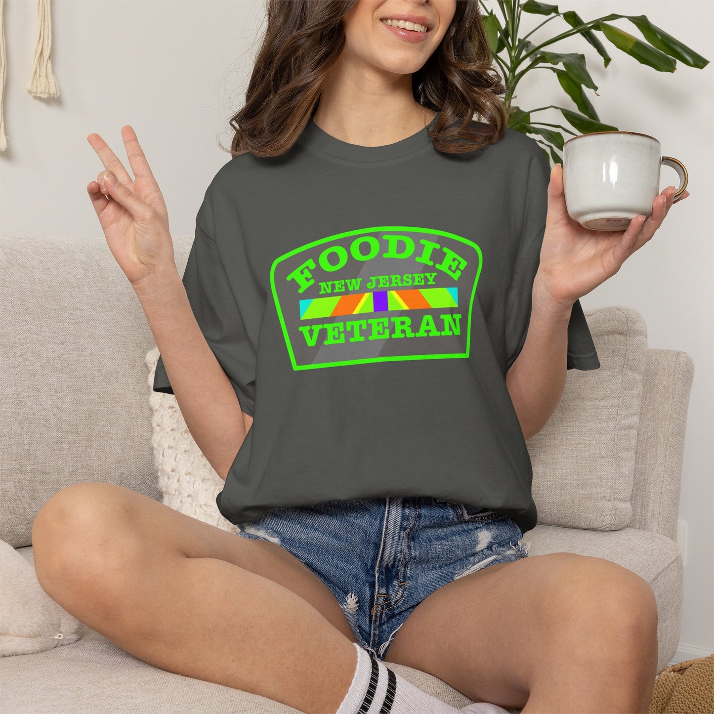 L.O.E.F Foodie Veteran NEW JERSEY Unisex Tee Shirt (Neon Green)