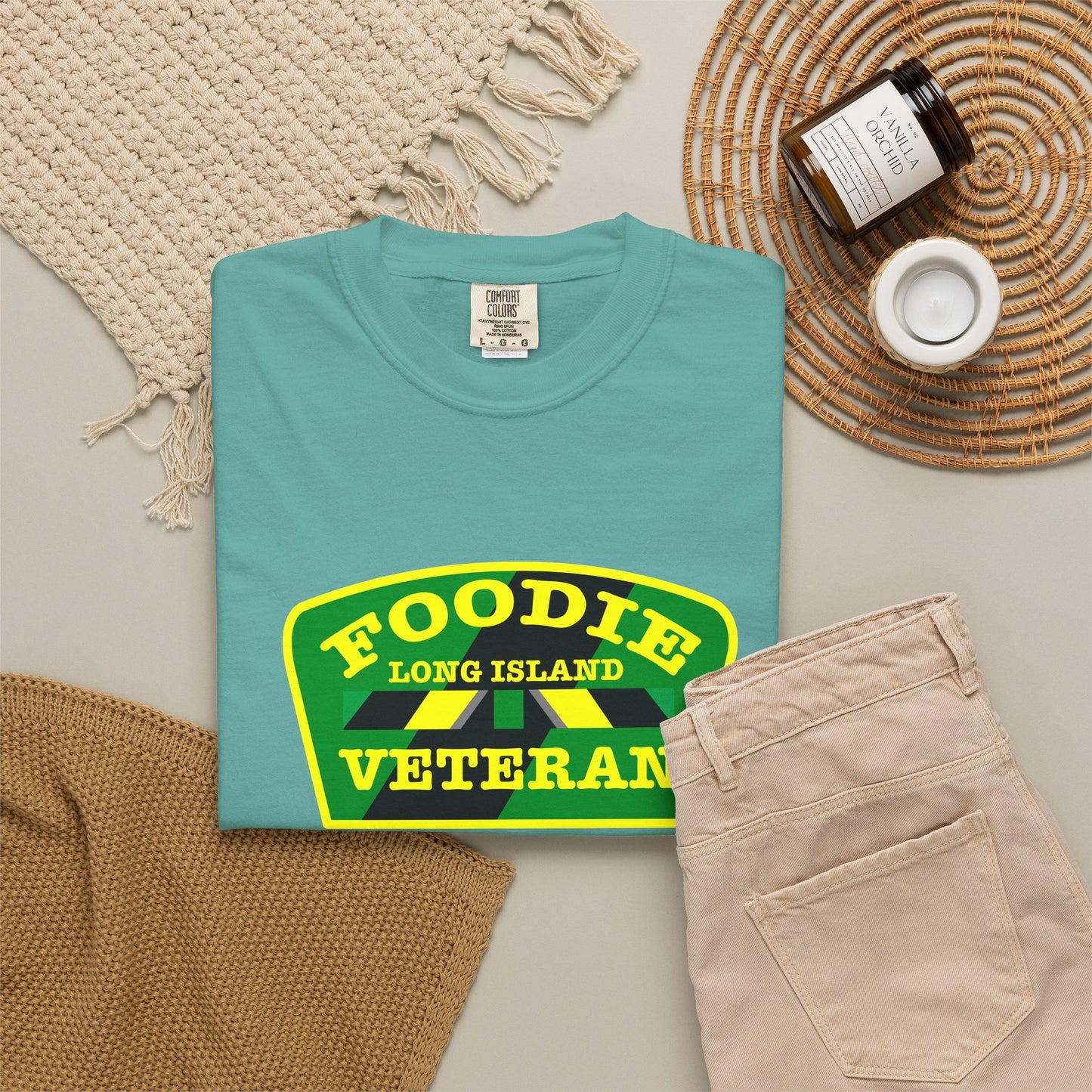 L.O.E.F Foodie Veteran Long Island Unisex Tee Shirt (Yellow and Green)