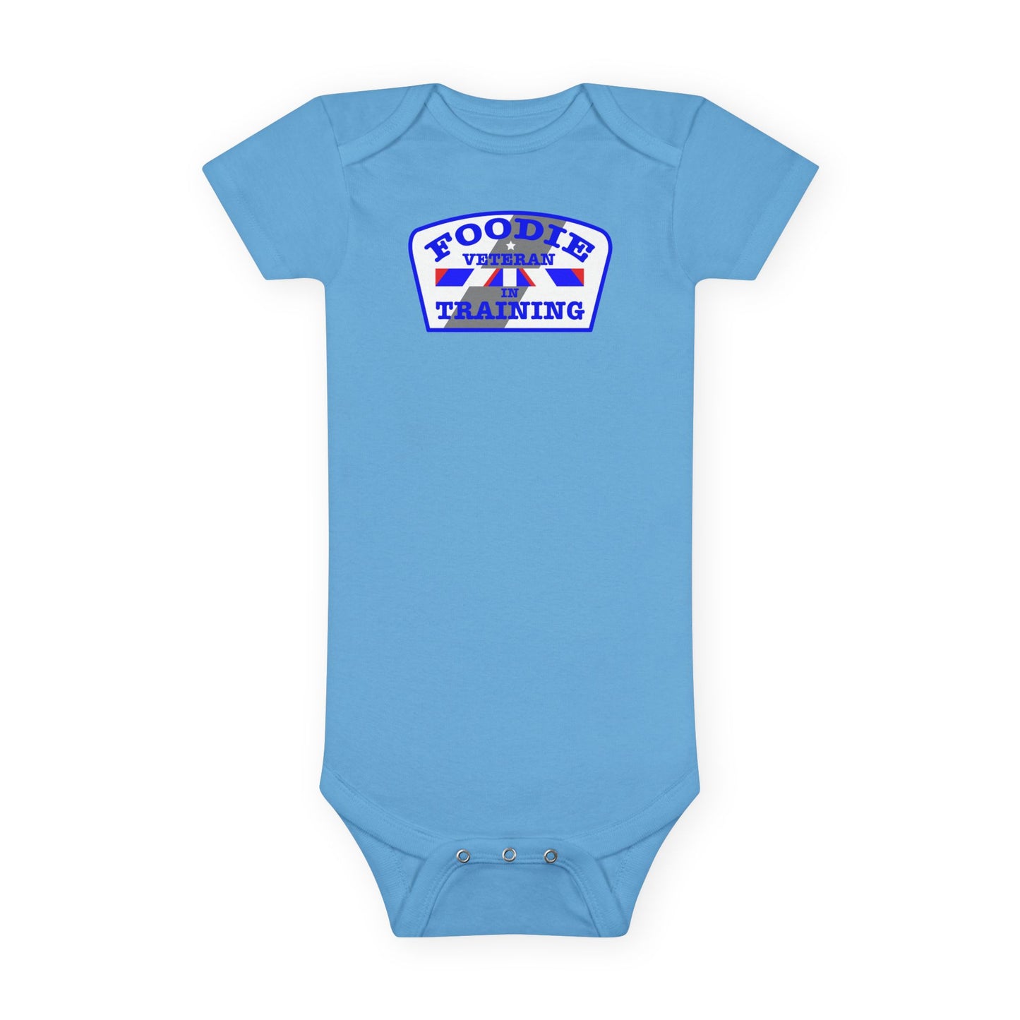 L.O.E.F Foodie Veteran In Training Baby Bodysuit (Blue)