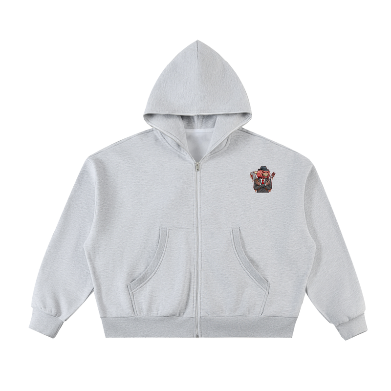 L.O.E.F. Life Oxtail Mafia Fleeced Full Zip Boxy Hoodie