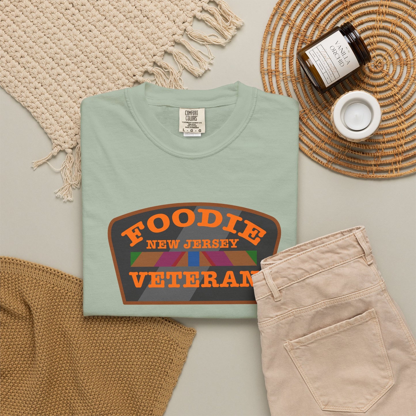 L.O.E.F Foodie Veteran NEW JERSEY Unisex Tee Shirt (Orange)