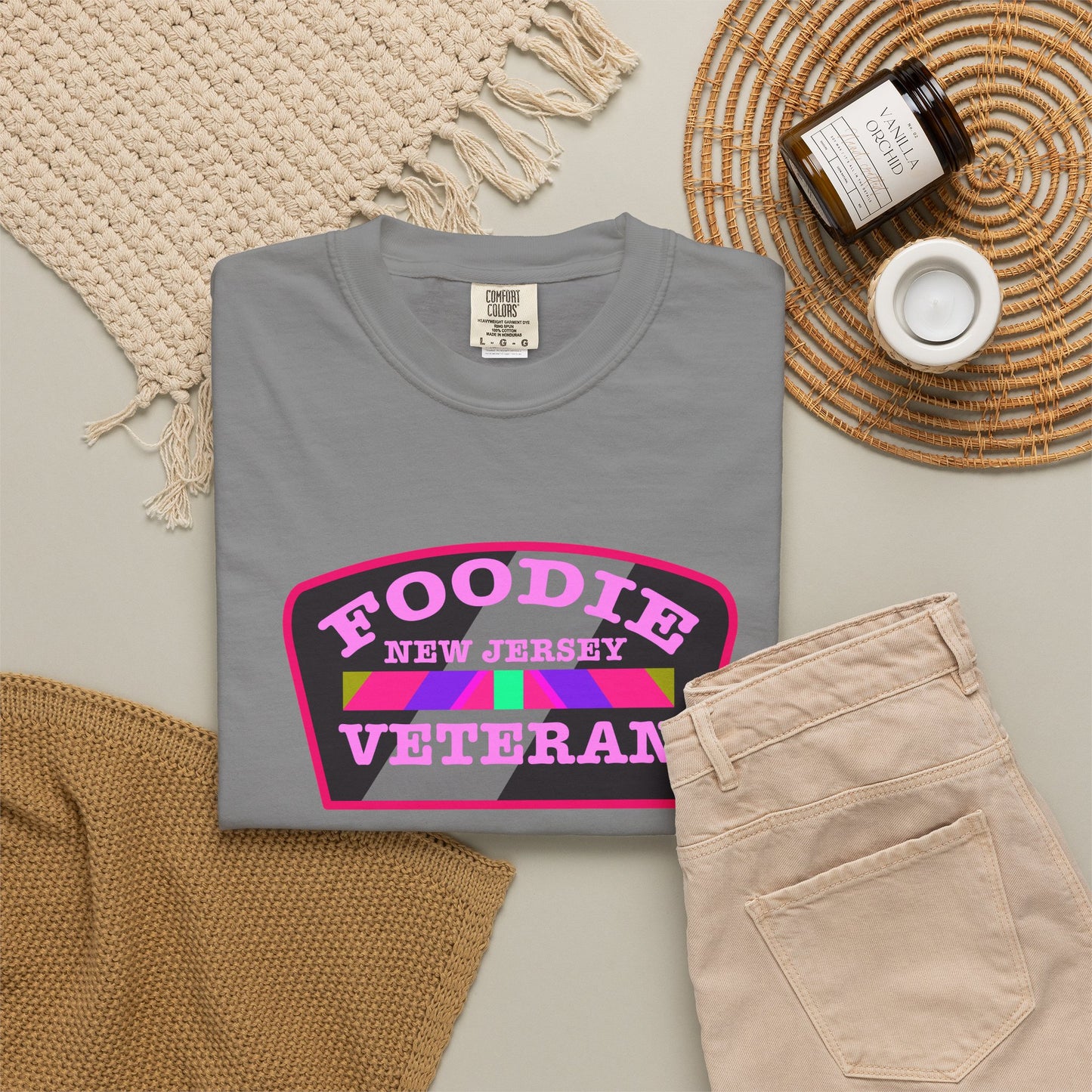 L.O.E.F Foodie Veteran NEW JERSEY Unisex Tee Shirt (Pink)
