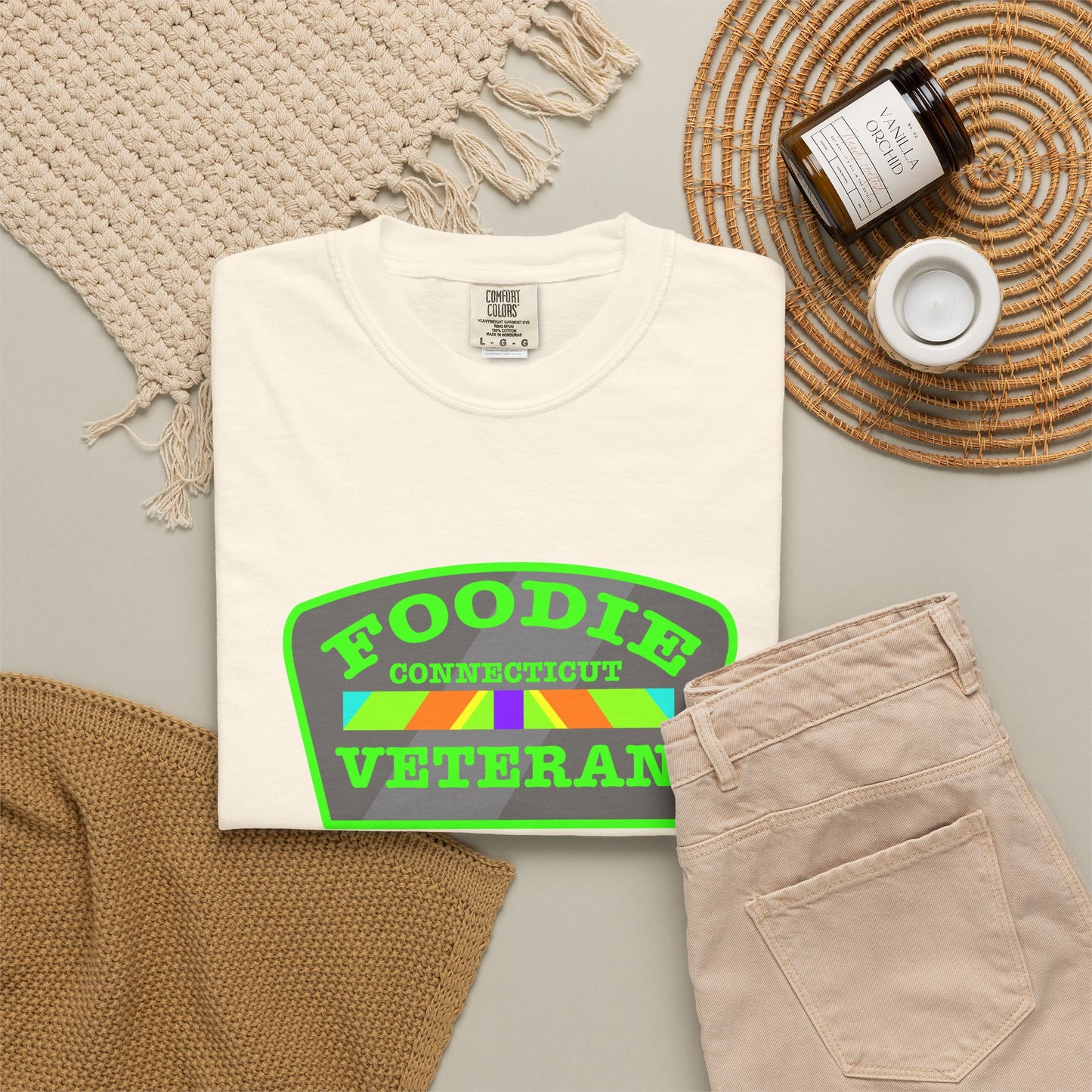 L.O.E.F Foodie Veteran CONNECTICUT Unisex Tee Shirt (Neon Green)