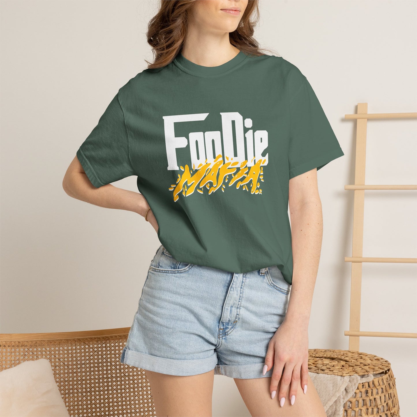 L.O.E.F White Foodie Mafia Unisex Tee Shirt (Mustard)