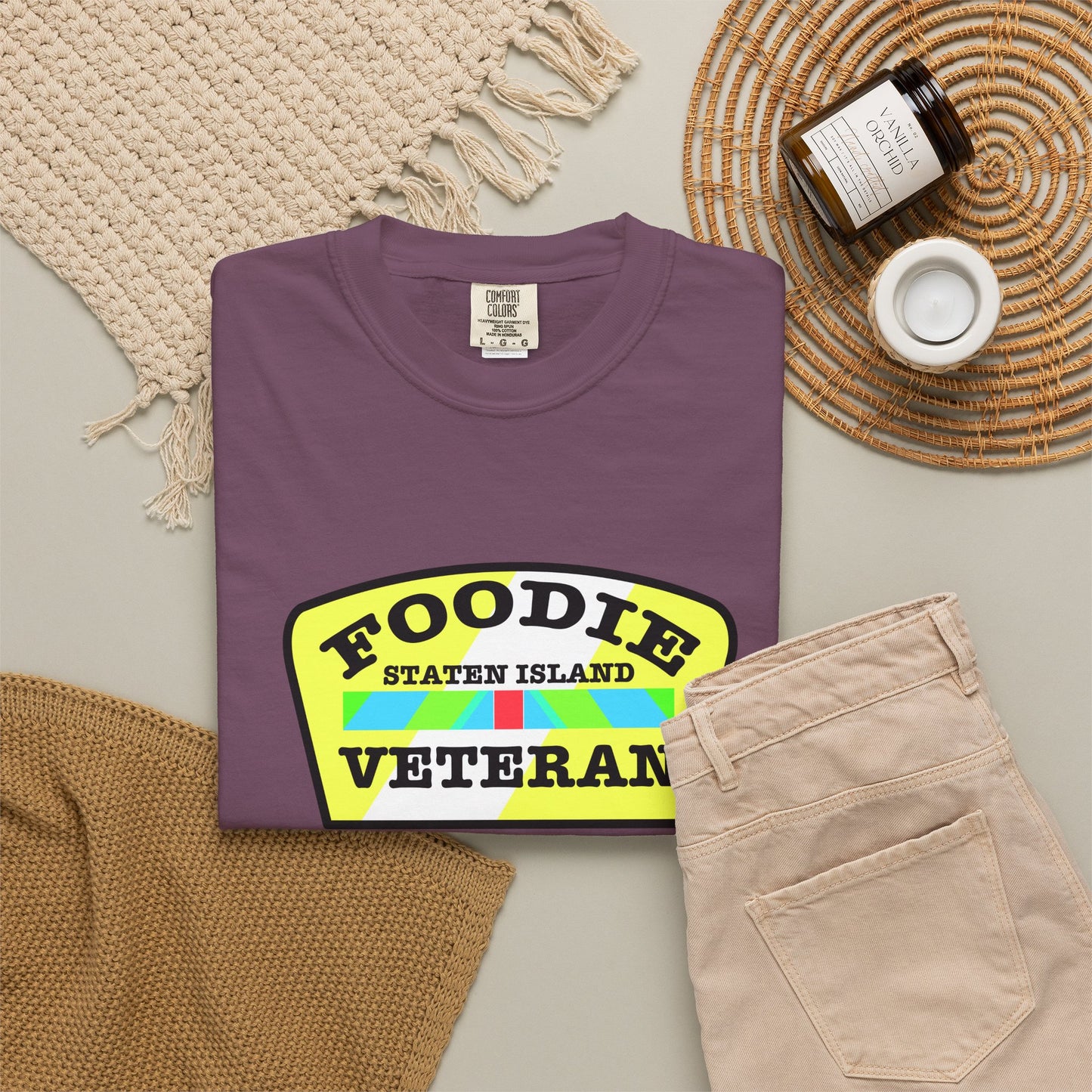 L.O.E.F Foodie Veteran STATEN ISLAND Unisex Tee Shirt (Yellow and Black)
