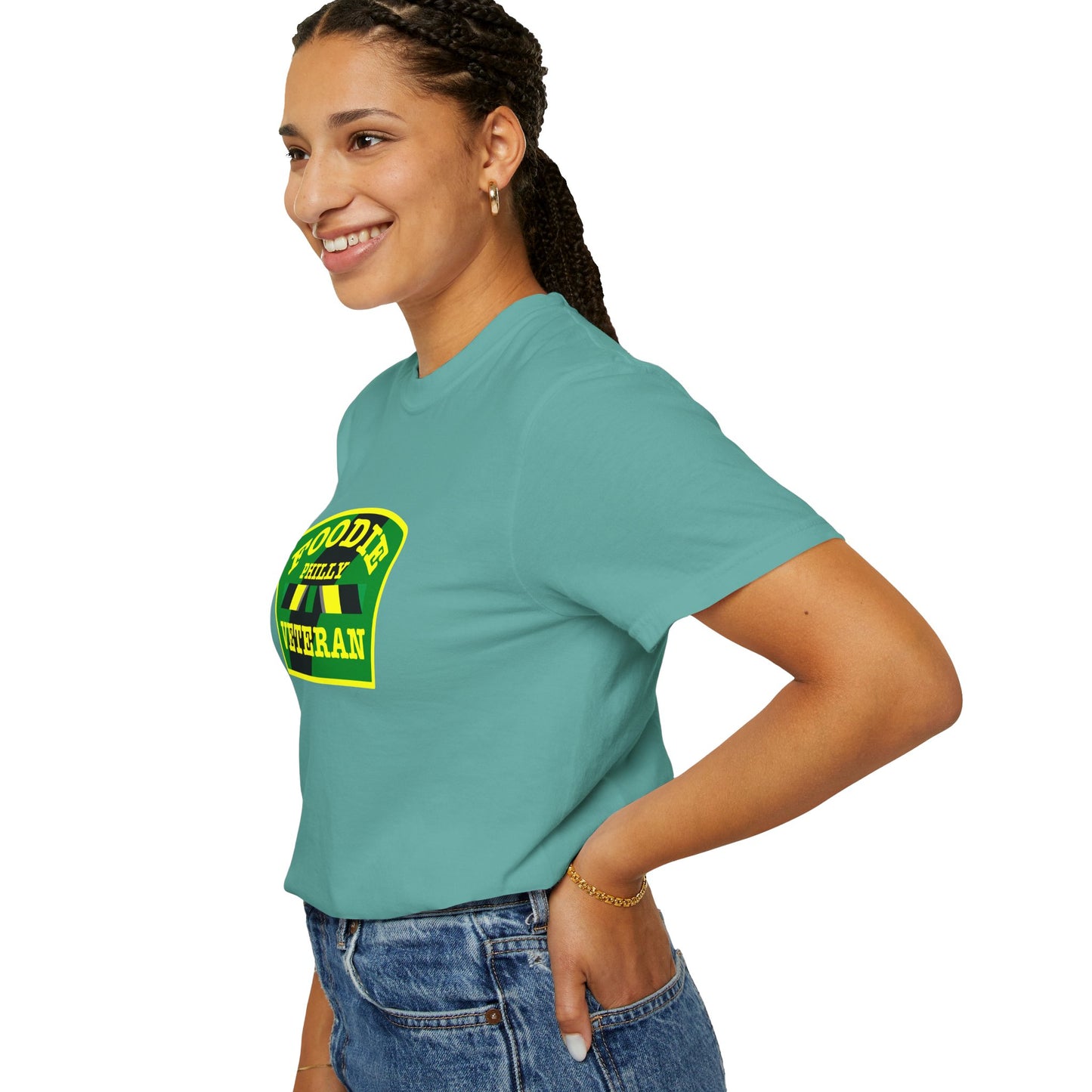 L.O.E.F Foodie Veteran PHILLY Unisex Tee Shirt (Yellow and Green)