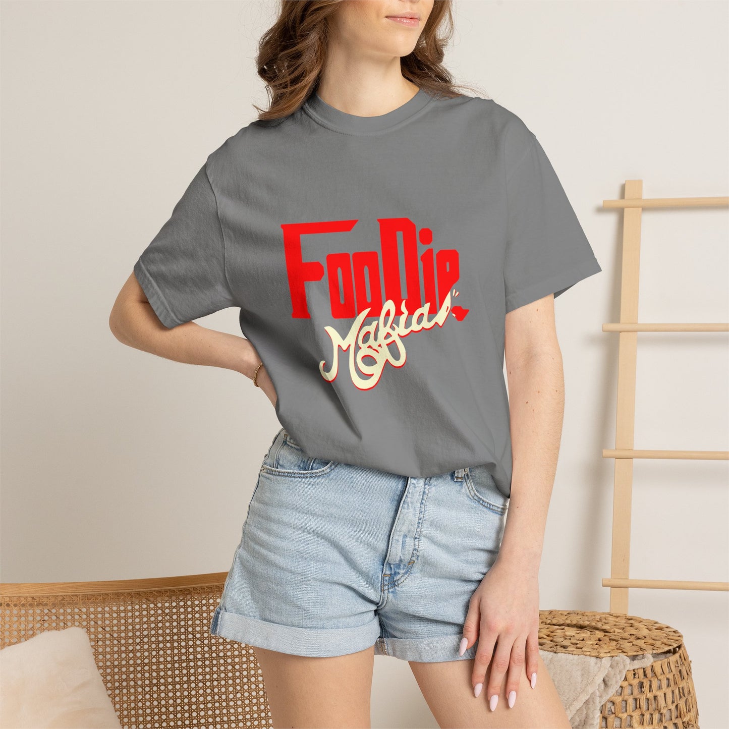L.O.E.F Red Foodie Mafia Unisex Tee Shirt (Cream)