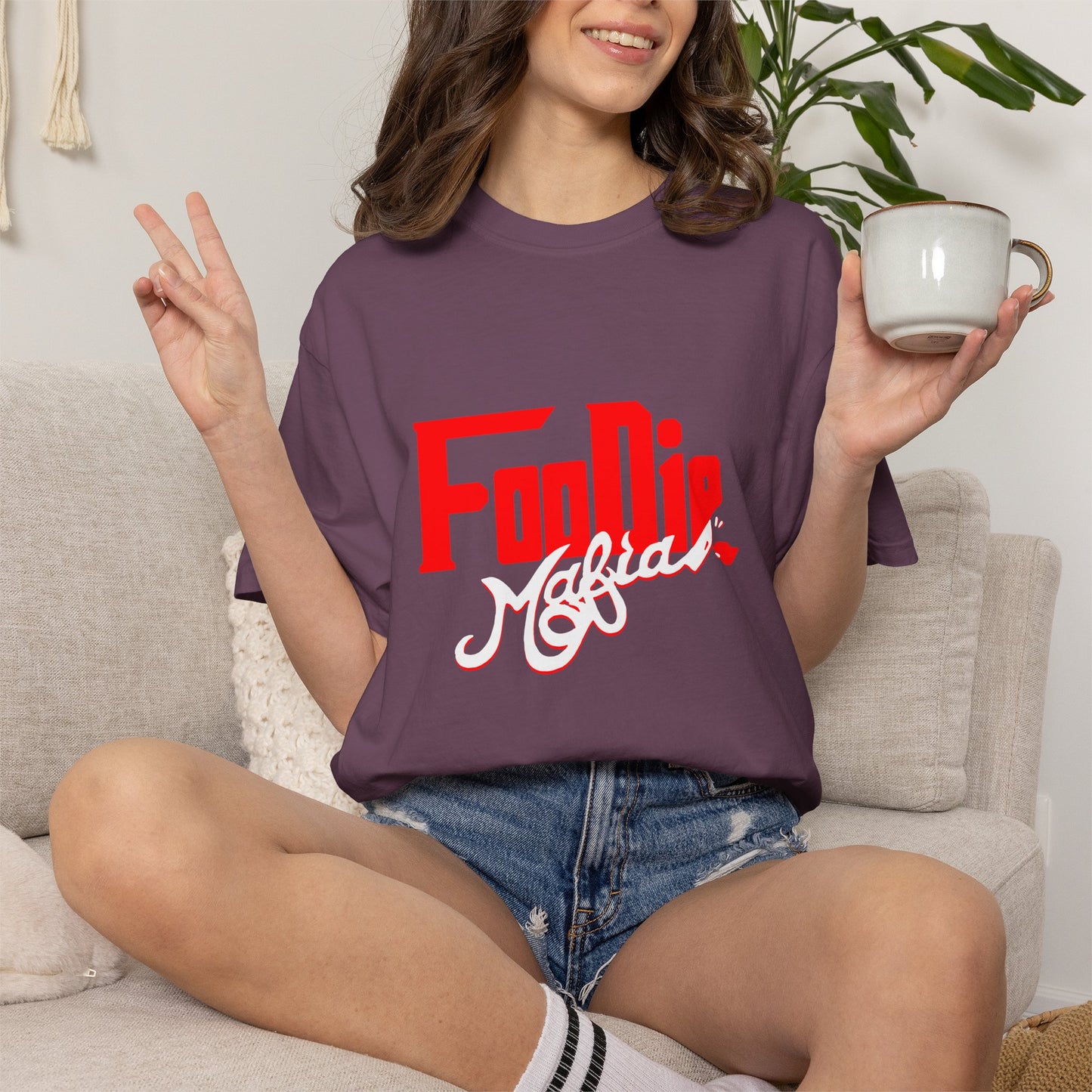 L.O.E.F Red Foodie Mafia Unisex Tee Shirt (White)