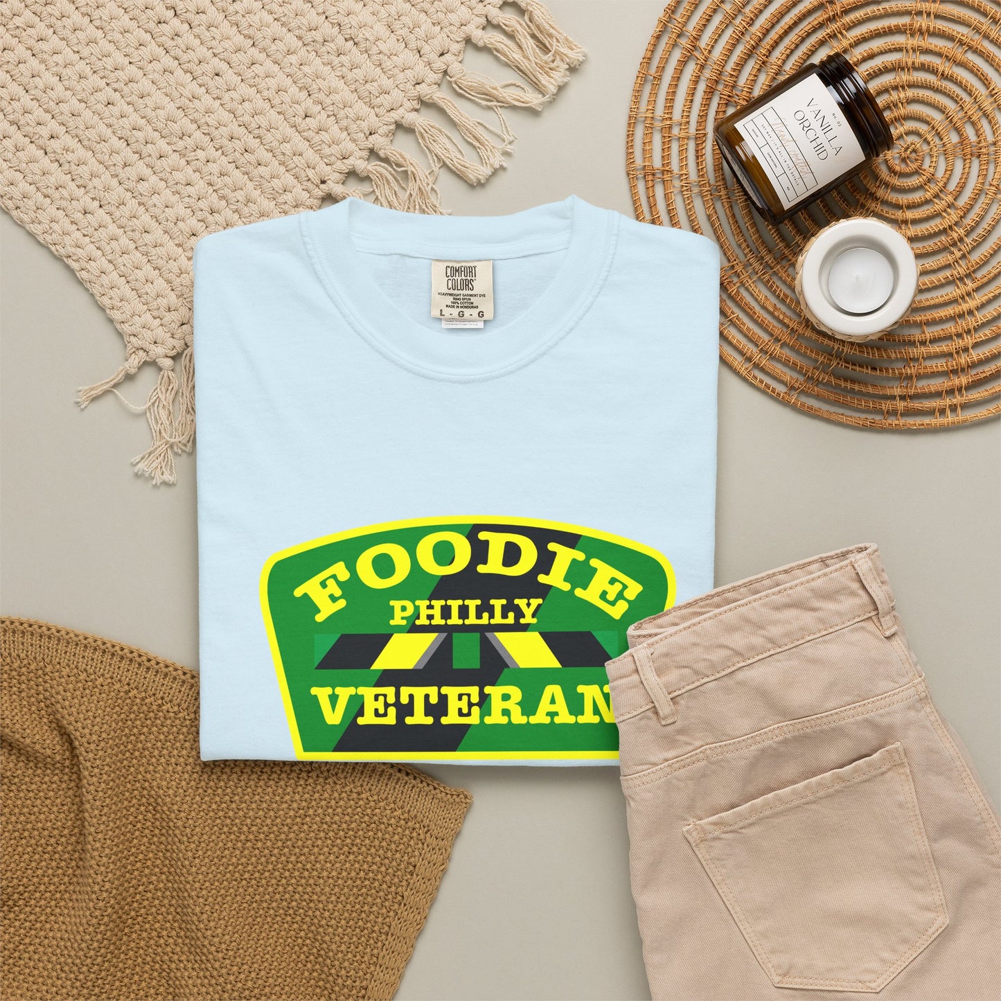 L.O.E.F Foodie Veteran PHILLY Unisex Tee Shirt (Yellow and Green)