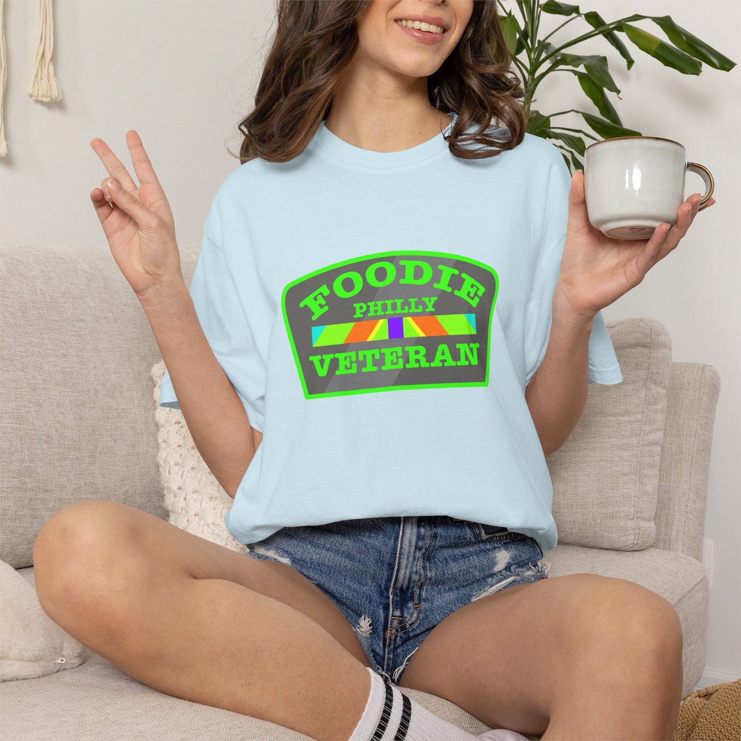 L.O.E.F Foodie Veteran PHILLY Unisex Tee Shirt (Neon Green)