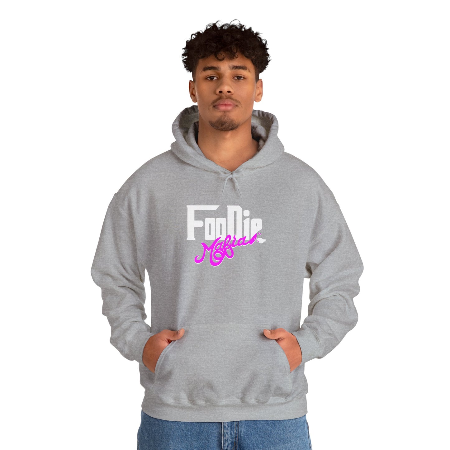 L.O.E.F White Foodie Mafia Unisex Hooded Sweatshirt (Fuchsia)