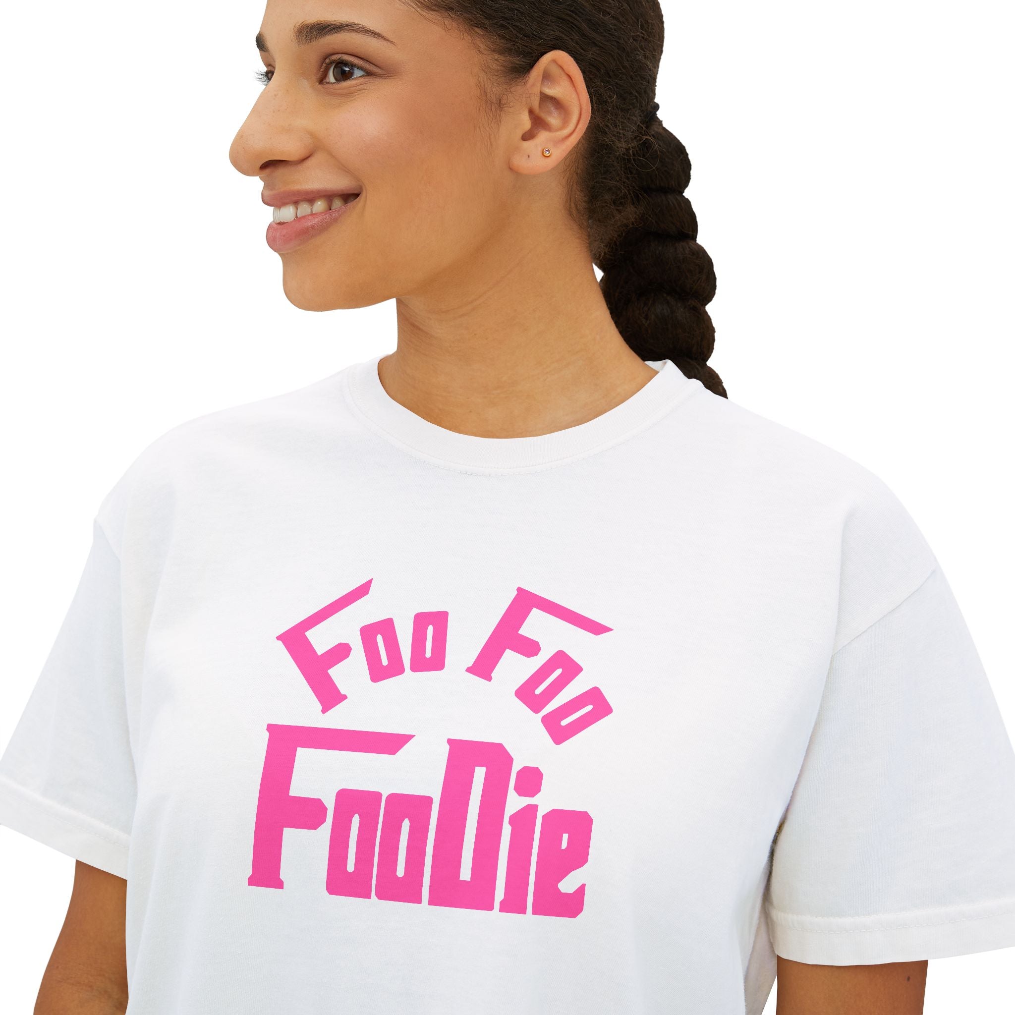 L.O.E.F FOO FOO FOODIE Women Boxy Tee(Hot Pink)