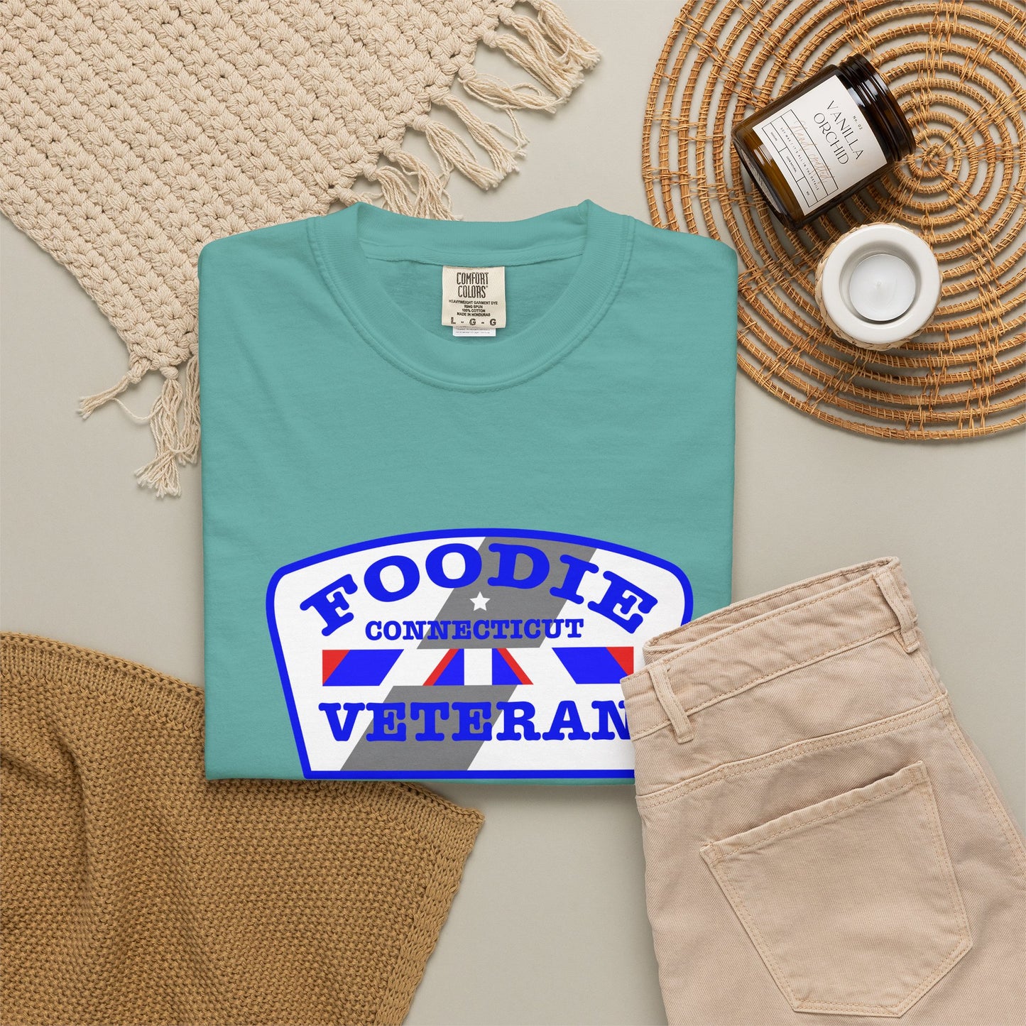 L.O.E.F Foodie Veteran CONNECTICUT Unisex Tee Shirt (Blue)