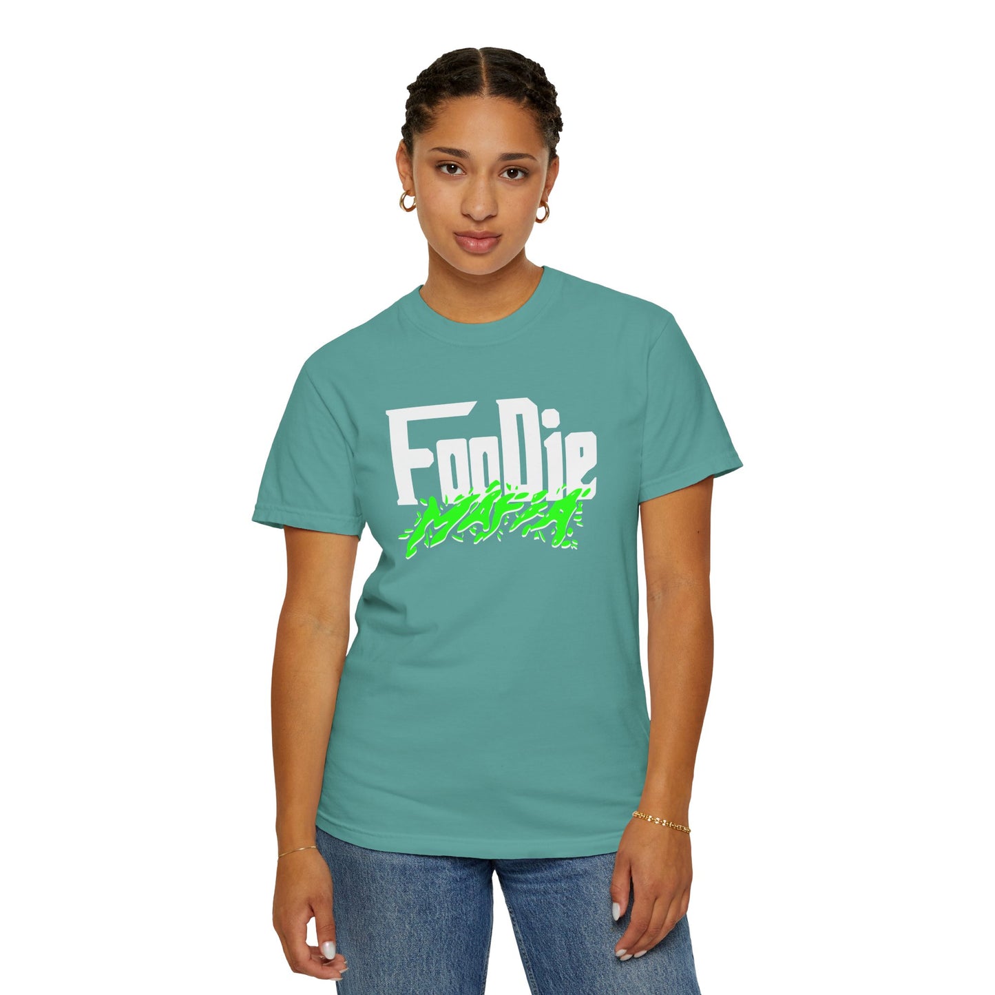 L.O.E.F White Foodie Mafia Unisex Tee Shirt (Neon Green)