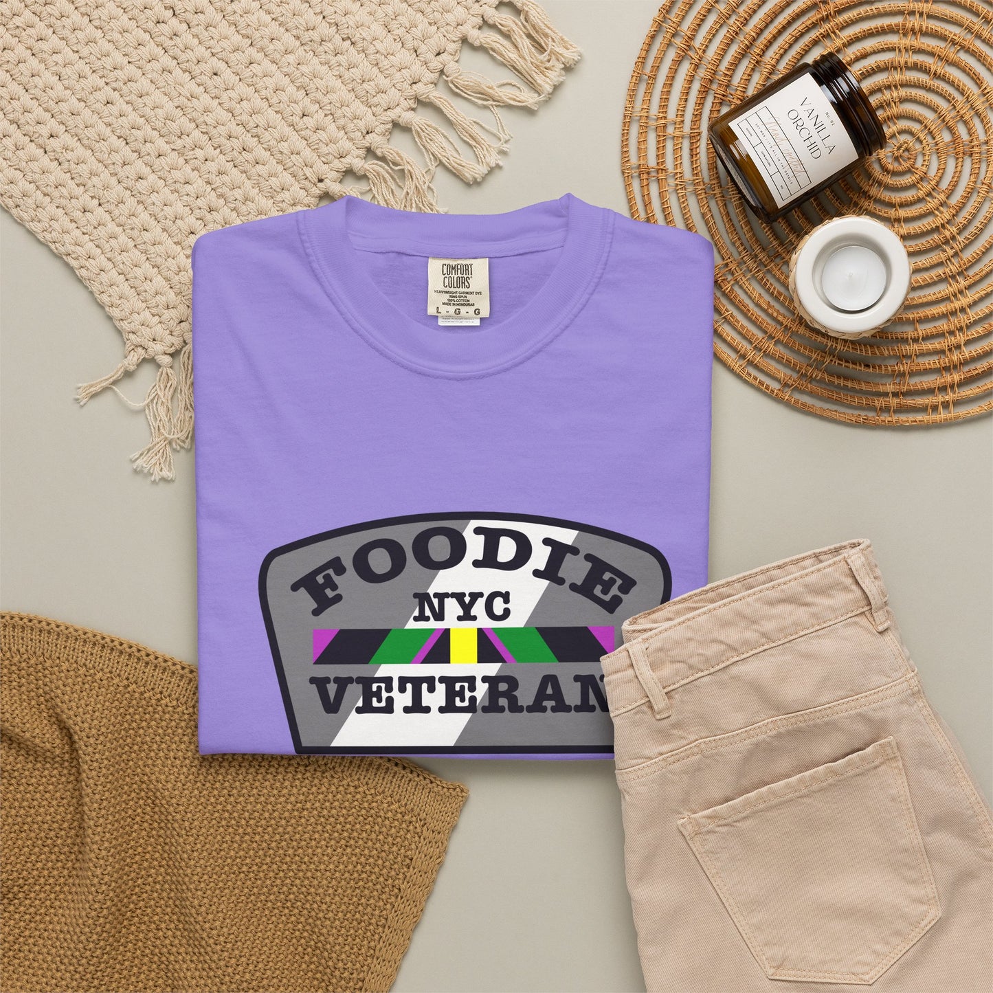 L.O.E.F Foodie Veteran NYC Unisex Tee Shirt (Gray)