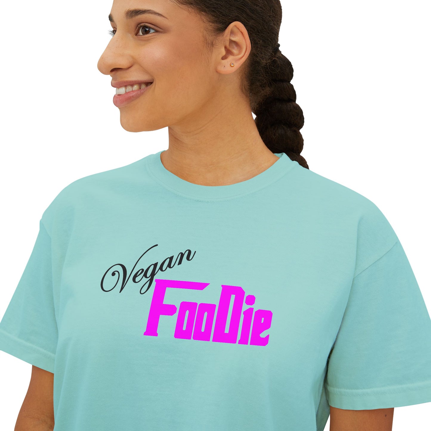 L.O.E.F Women Vegan Foodie Boxy Tee (Fuchsia)