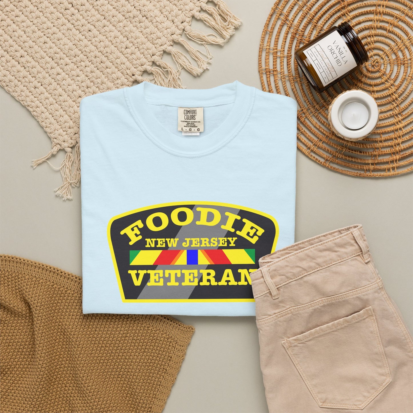 L.O.E.F Foodie Veteran NEW JERSEY Unisex Tee Shirt (Yellow)