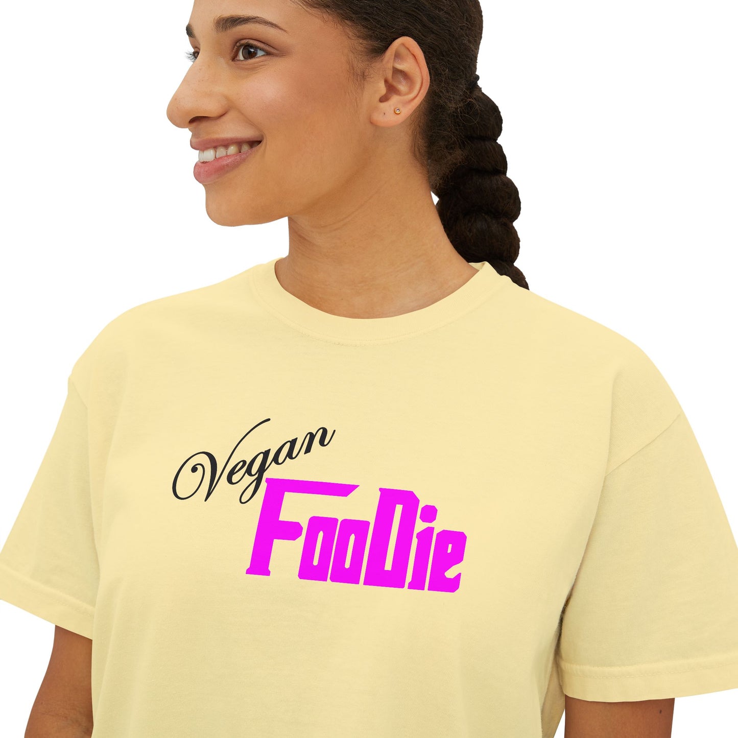 L.O.E.F Women Vegan Foodie Boxy Tee (Fuchsia)