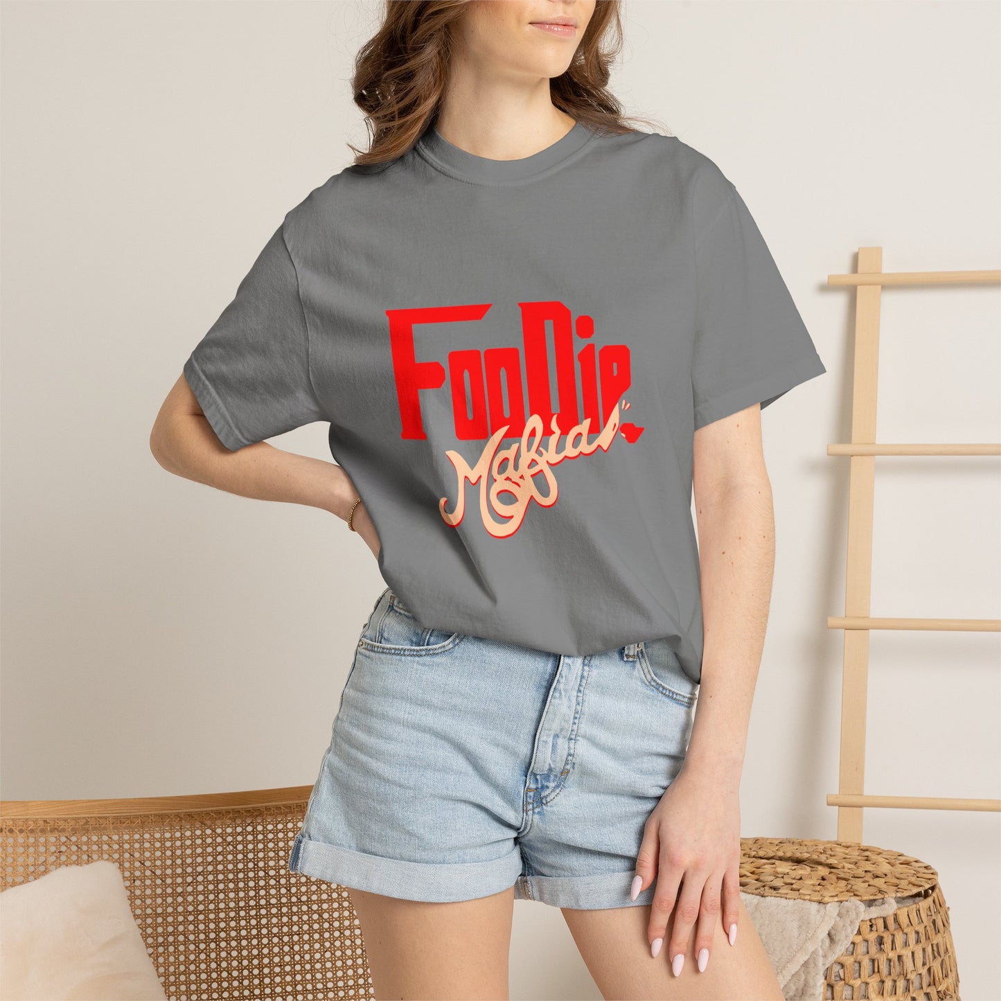 L.O.E.F Red Foodie Mafia Unisex Tee Shirt (Peach)