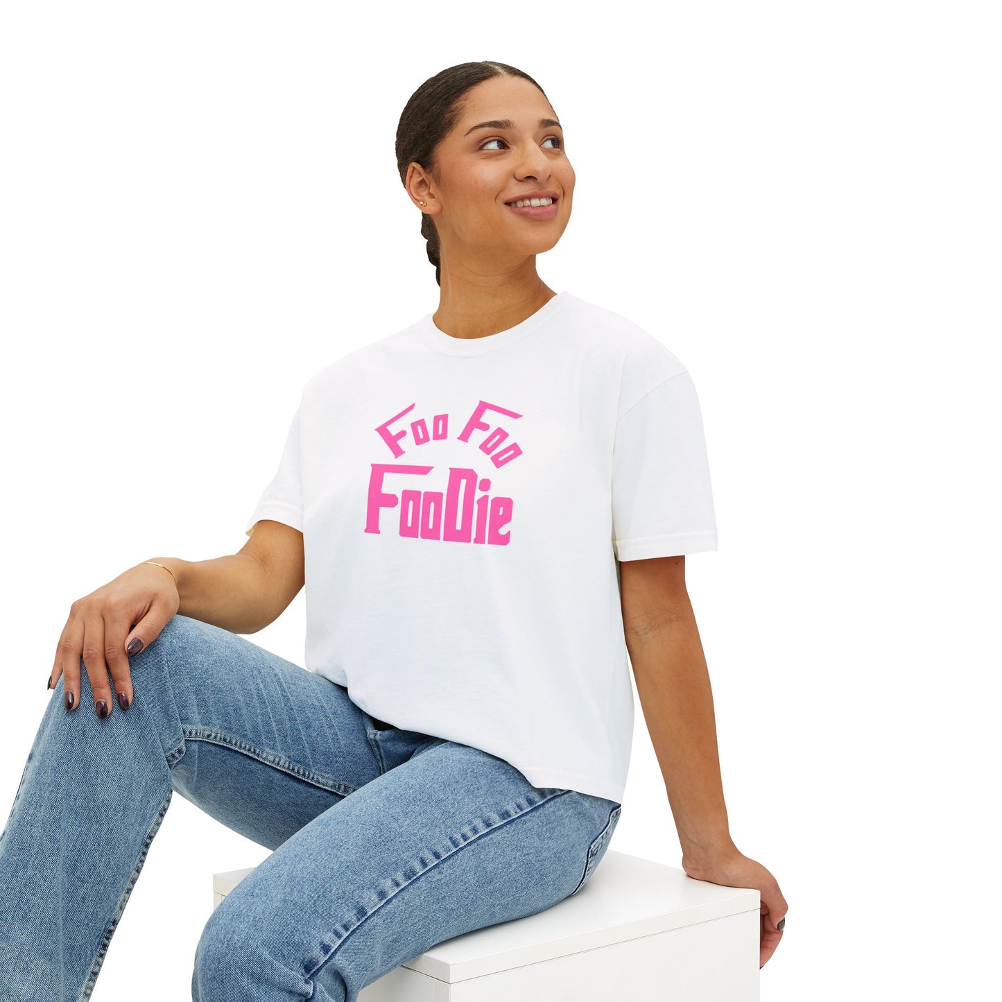 L.O.E.F FOO FOO FOODIE Women Boxy Tee(Hot Pink)