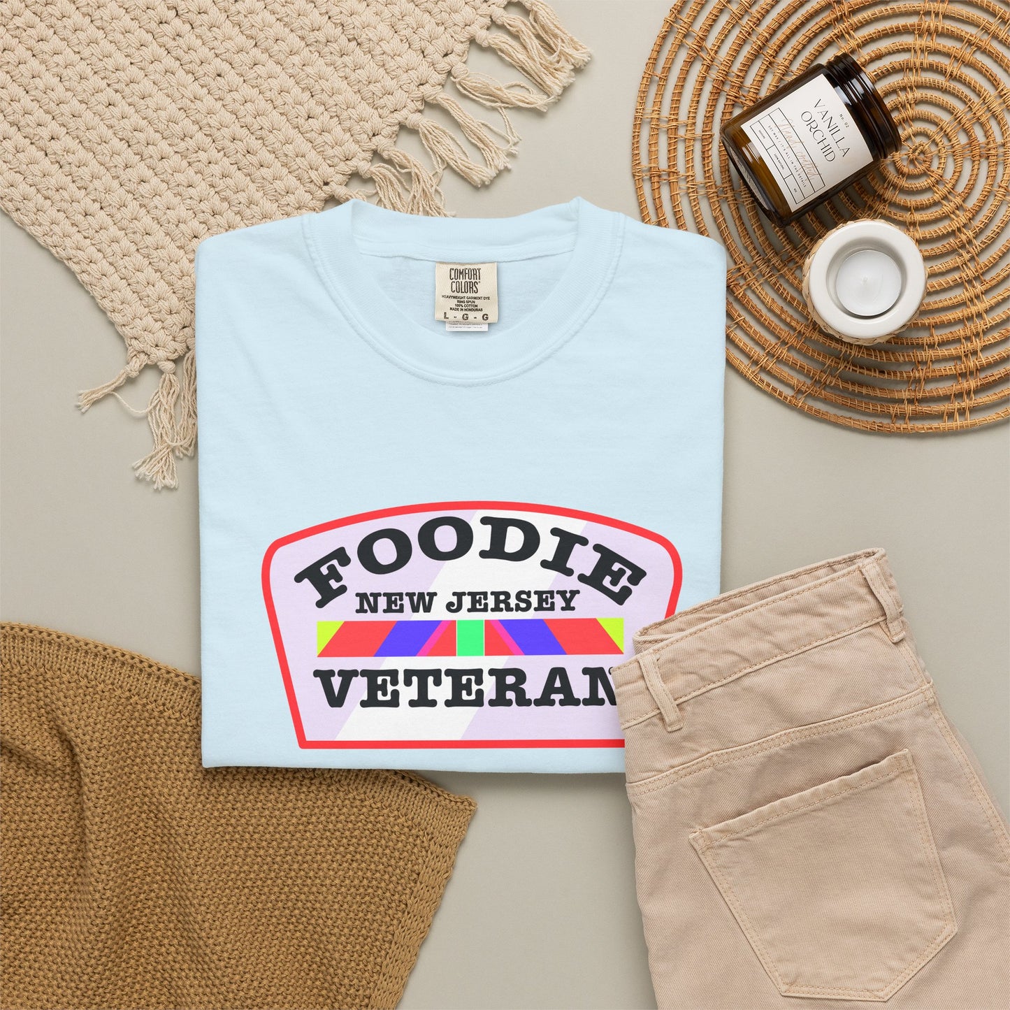 L.O.E.F Foodie Veteran NEW JERSEY Unisex Tee Shirt (Soft Pink)