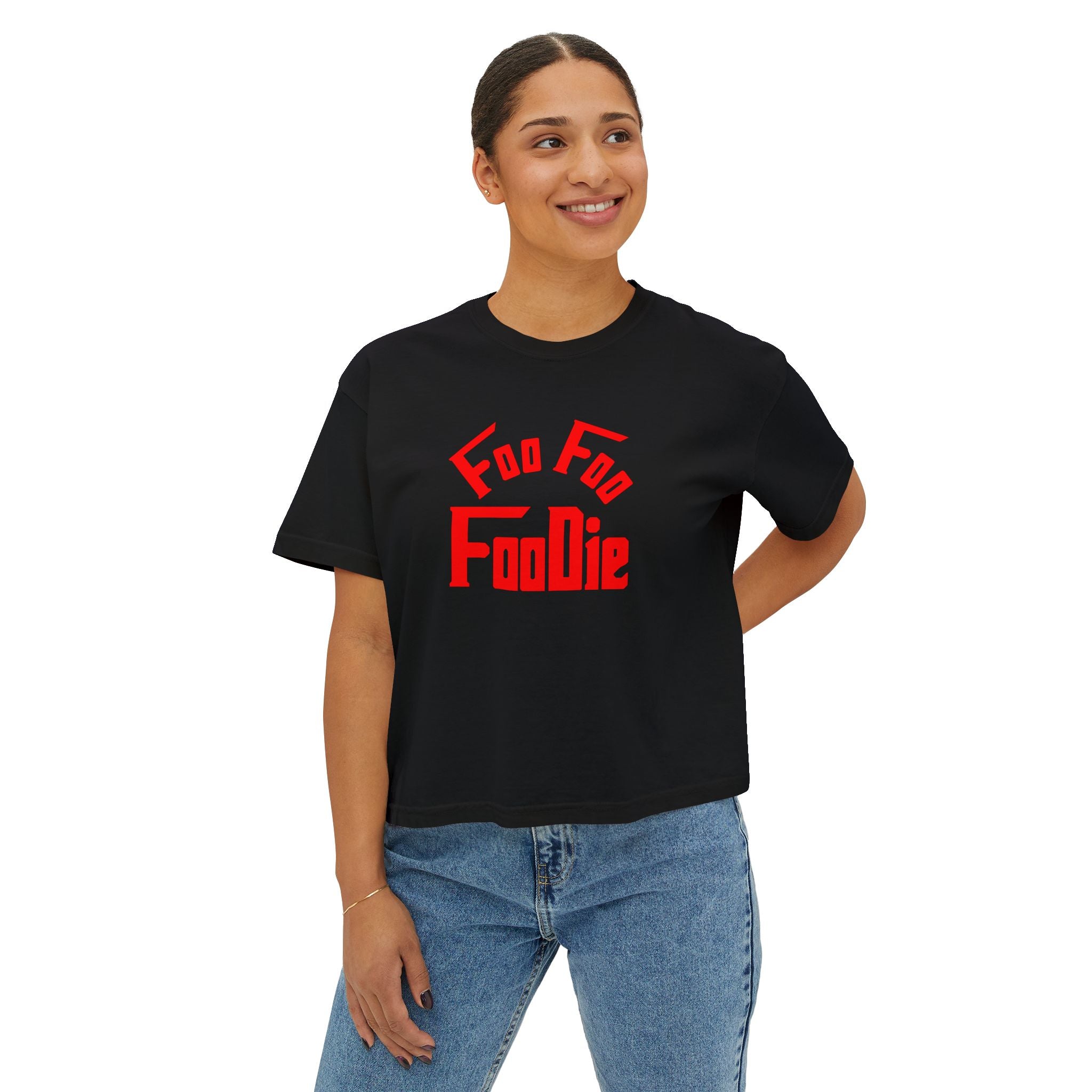 L.O.E.F FOO FOO FOODIE Women Boxy Tee(Fiery Red)
