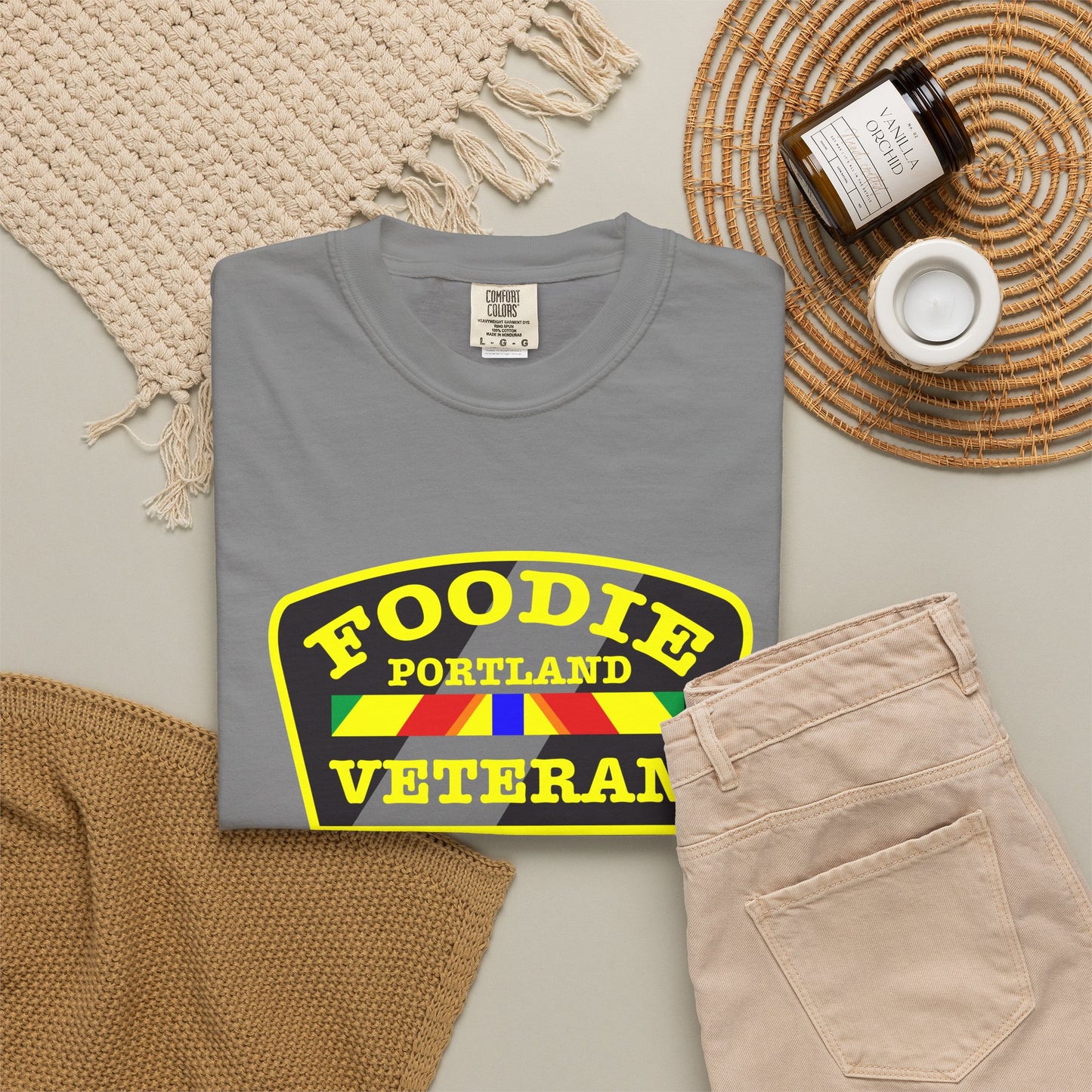 L.O.E.F Foodie Veteran PORTLAND Unisex Tee Shirt (Yellow)