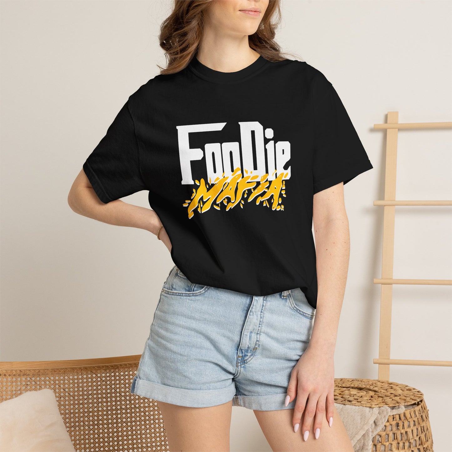 L.O.E.F White Foodie Mafia Unisex Tee Shirt (Mustard)