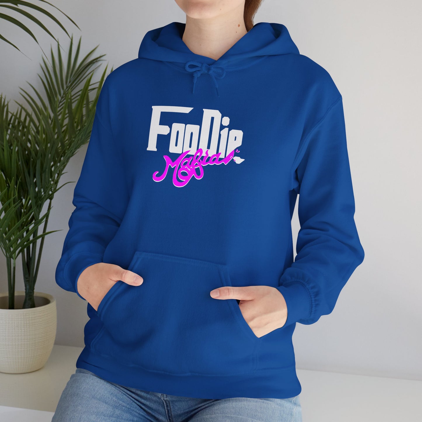 L.O.E.F White Foodie Mafia Unisex Hooded Sweatshirt (Fuchsia)