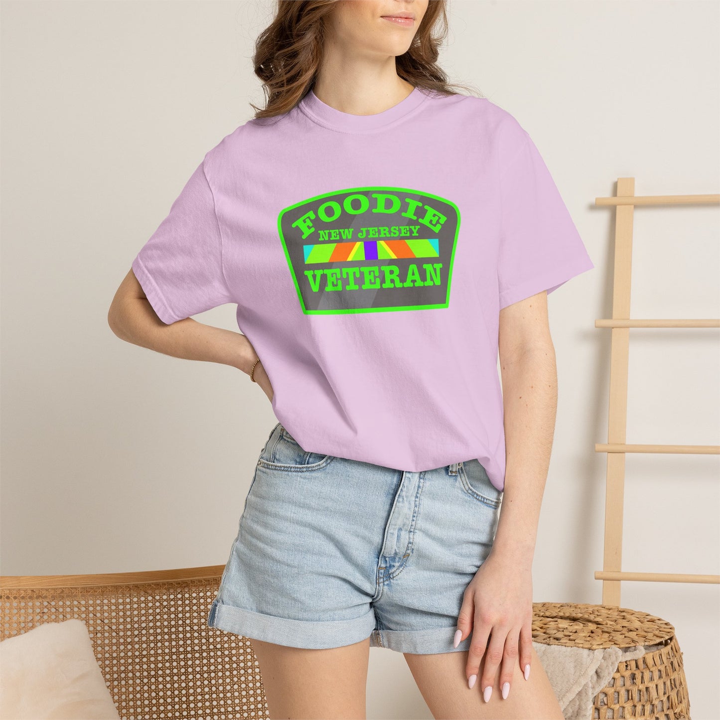 L.O.E.F Foodie Veteran NEW JERSEY Unisex Tee Shirt (Neon Green)
