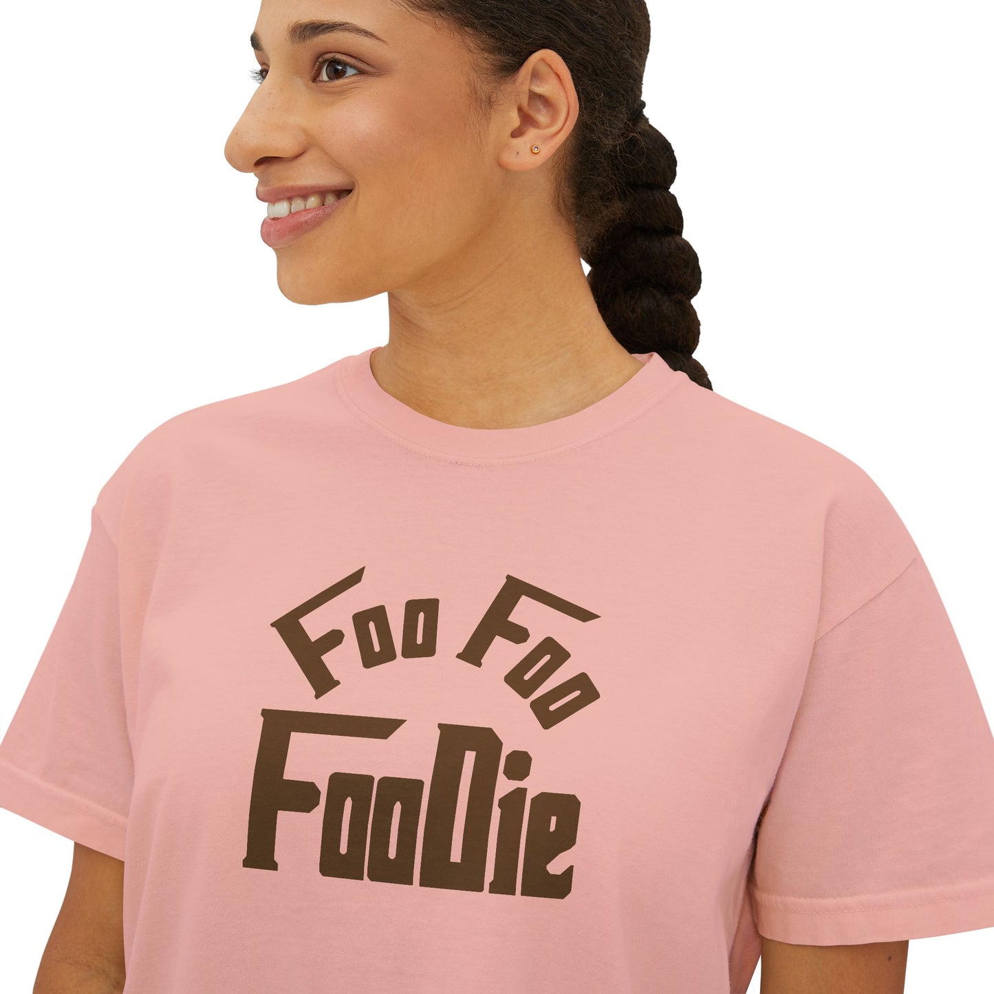 L.O.E.F FOO FOO FOODIE Women Boxy Tee(Dark Brown)
