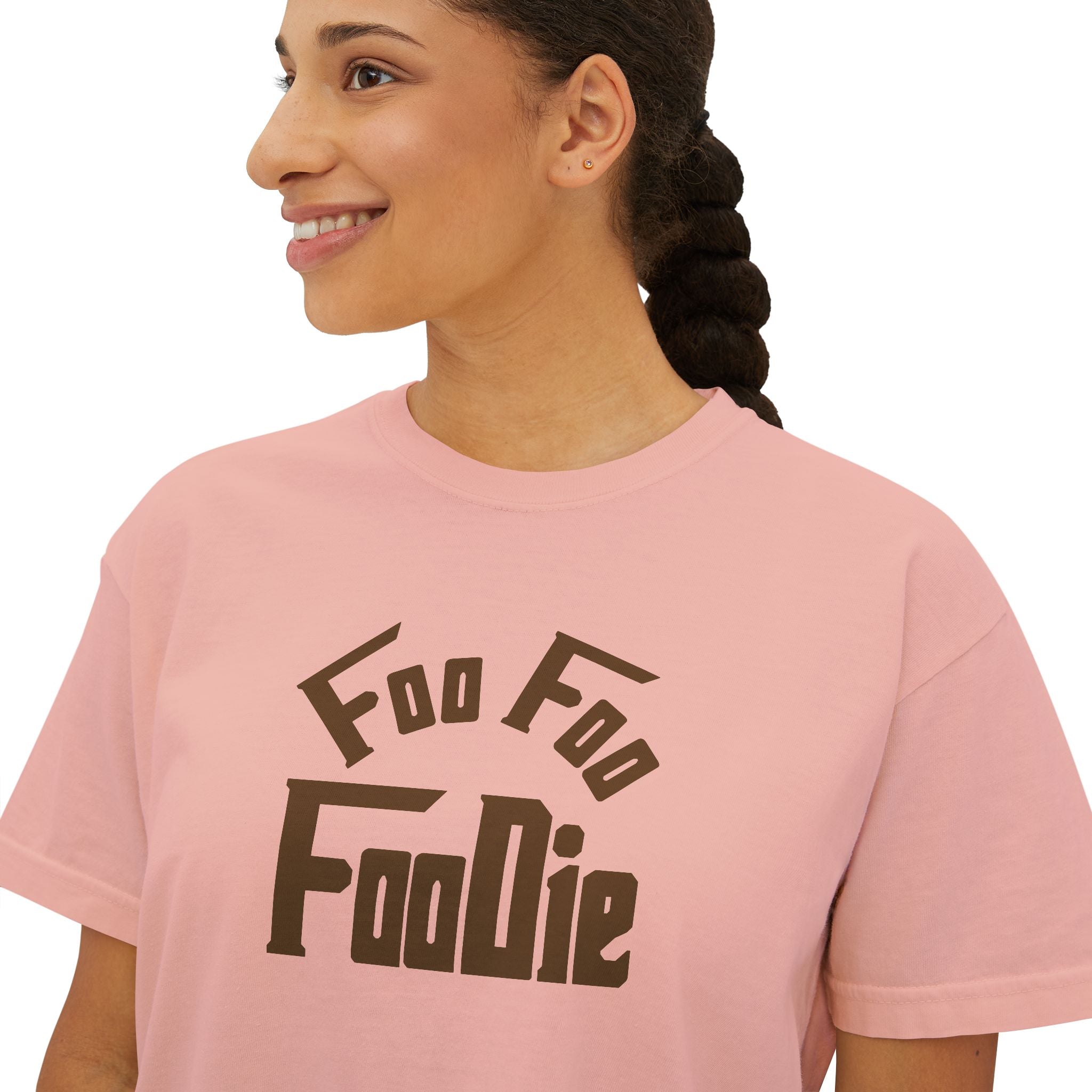 L.O.E.F FOO FOO FOODIE Women Boxy Tee(Dark Brown)