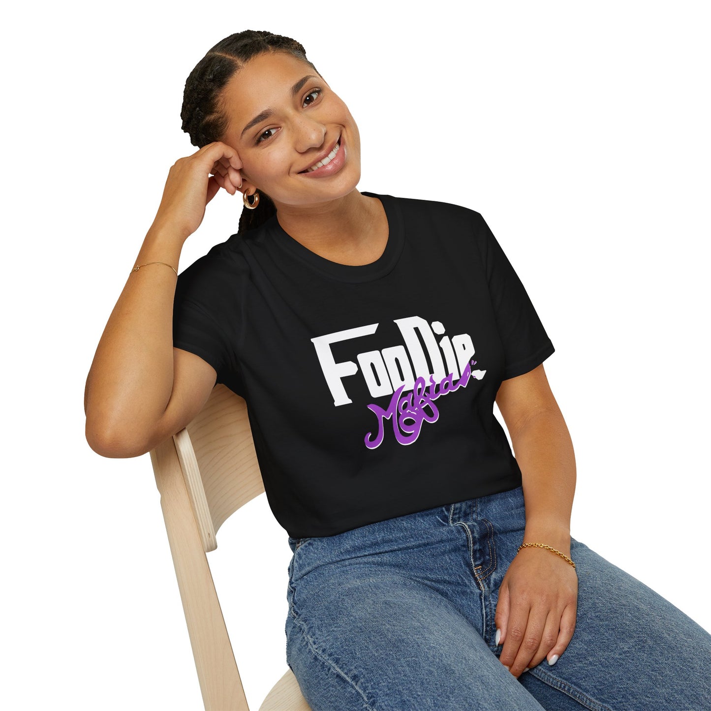 L.O.E.F White Foodie Mafia Unisex Tee Shirt  (Purple)