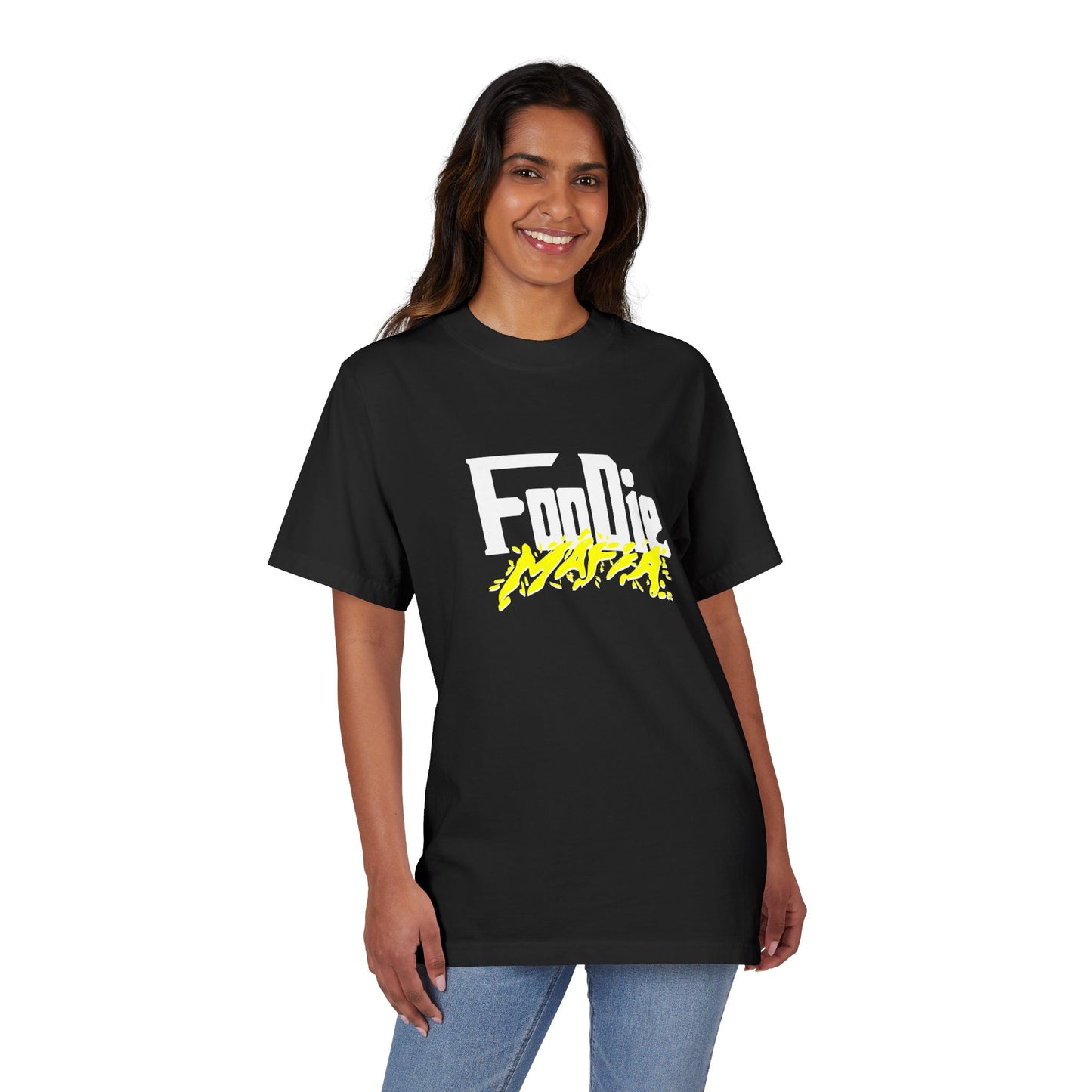 L.O.E.F White Foodie Mafia Unisex Tee shirt (Bright Yellow)
