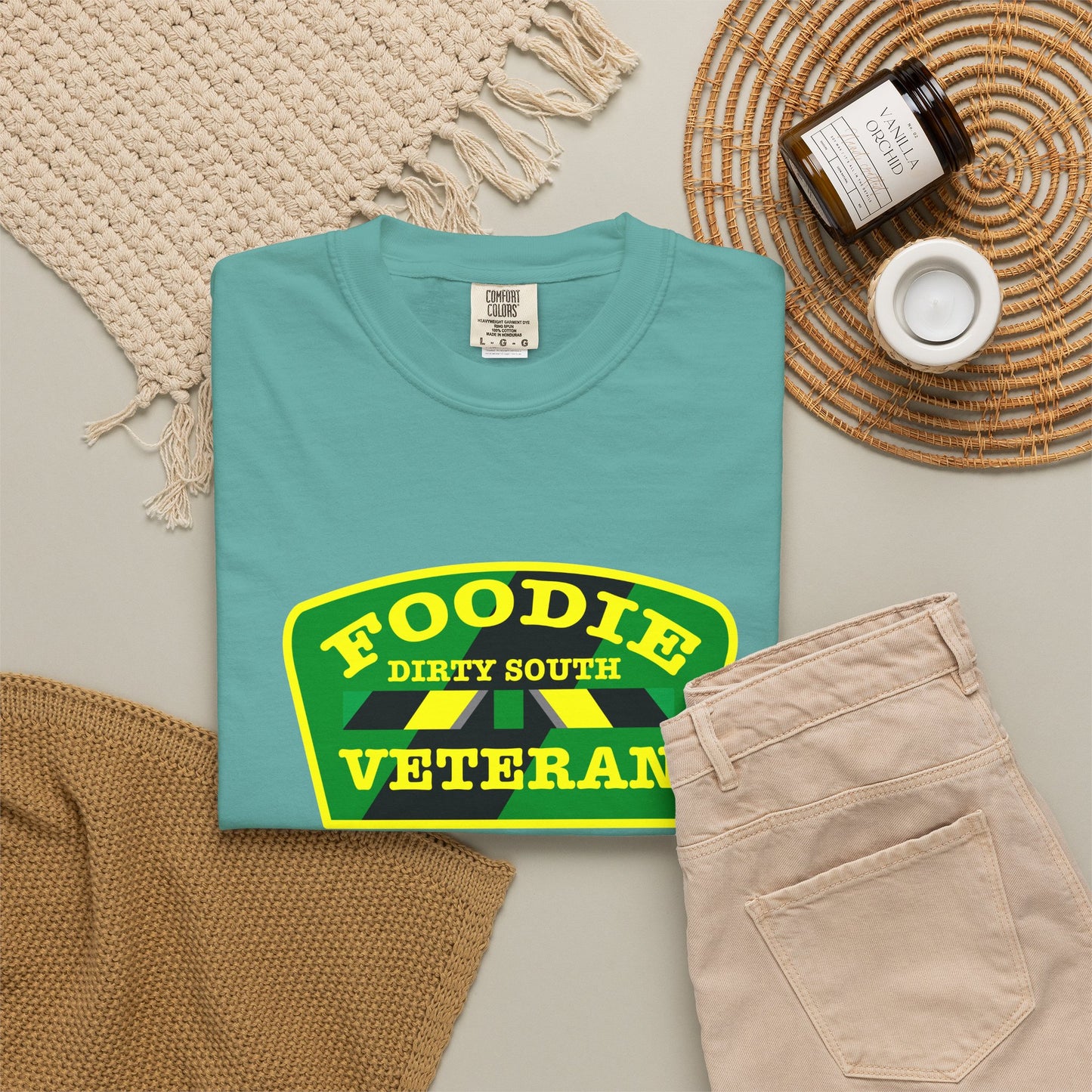 L.O.E.F Foodie Veteran DIRTY SOUTH Unisex Tee Shirt (Yellow and Green)