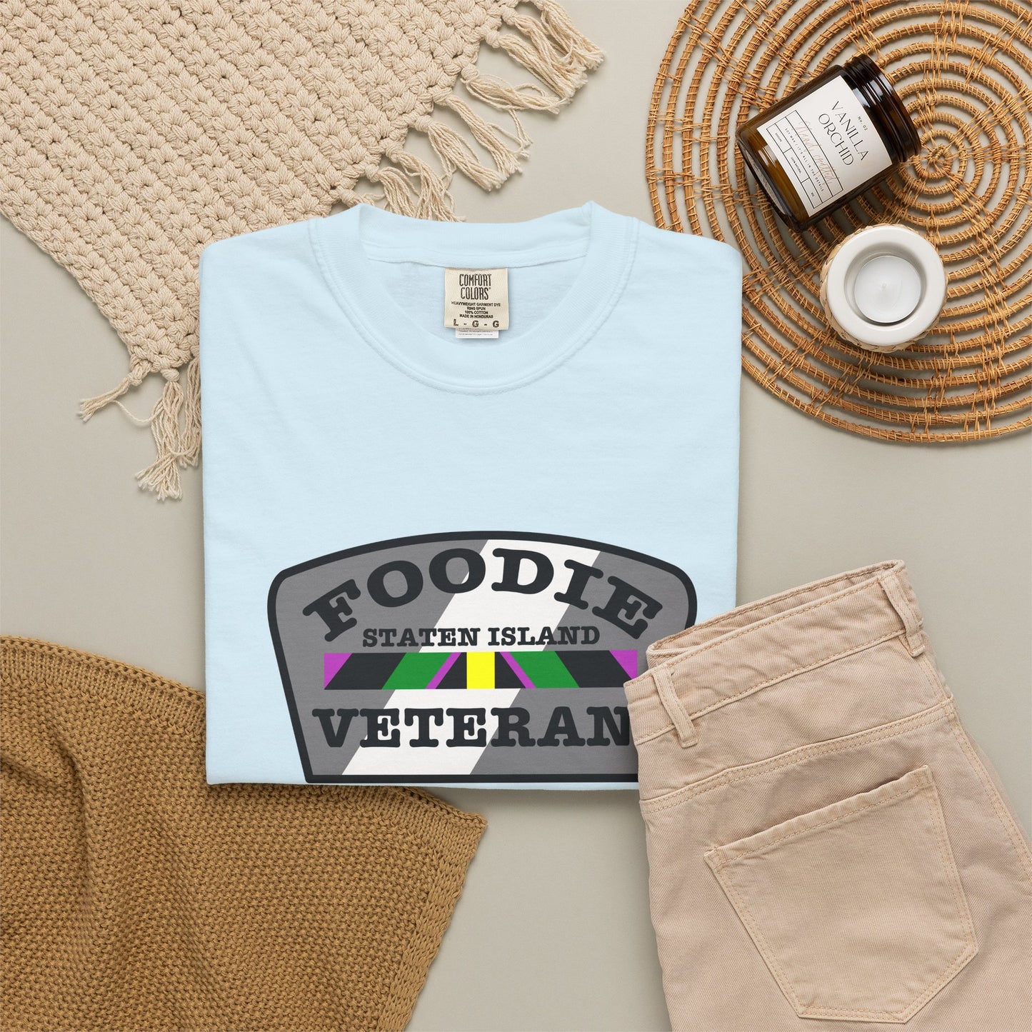 L.O.E.F Foodie Veteran STATEN ISLAND Unisex Tee Shirt (Gray)
