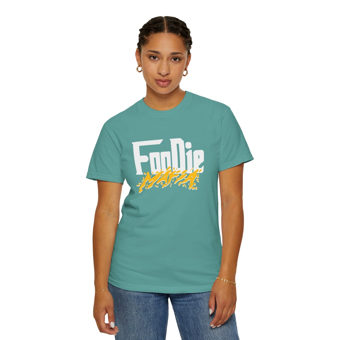 L.O.E.F White Foodie Mafia Unisex Tee Shirt (Mustard)