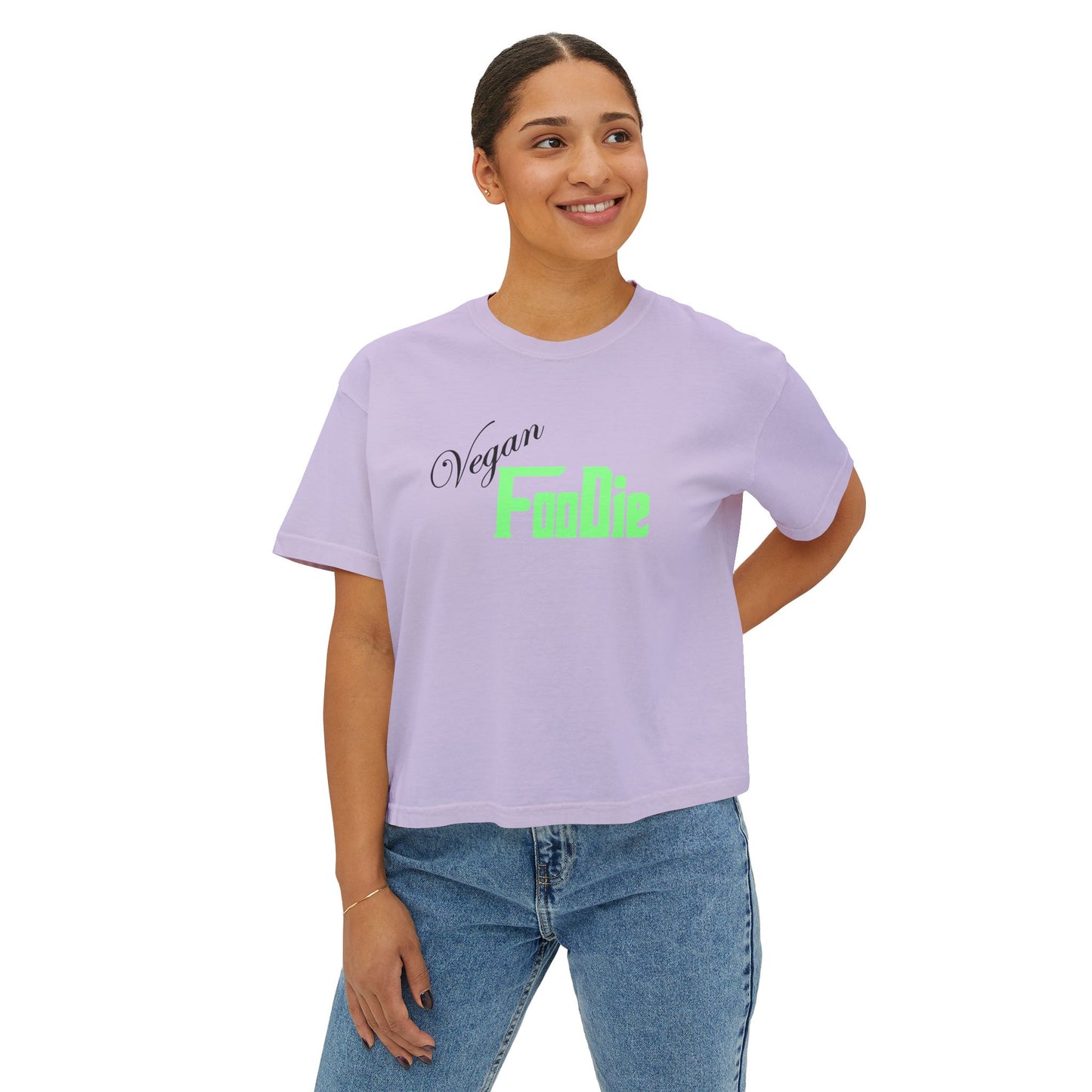 L.OE.F Women Vegan Foodie Boxy Tee (Mint Green)