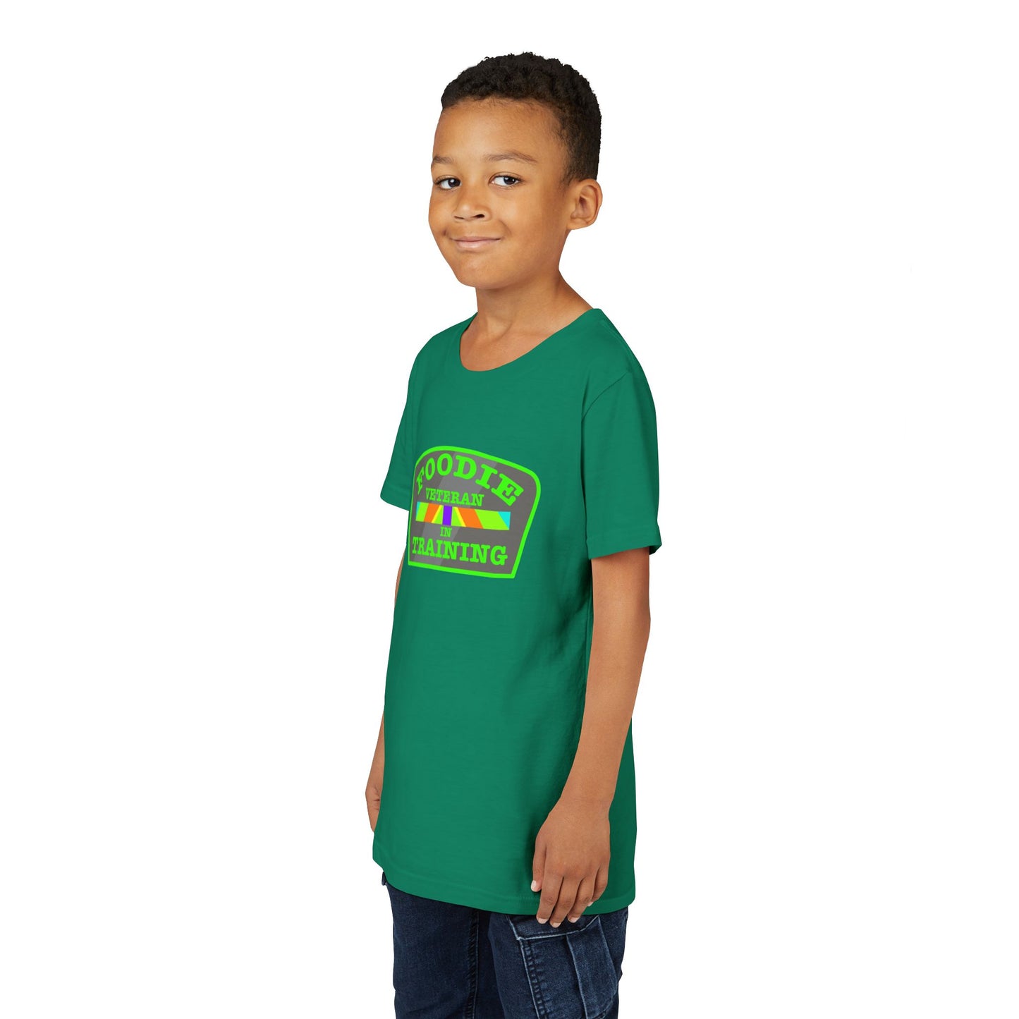 L.O.E.F Foodie Veteran In Training Kids Tee Shirt (Neon Green)