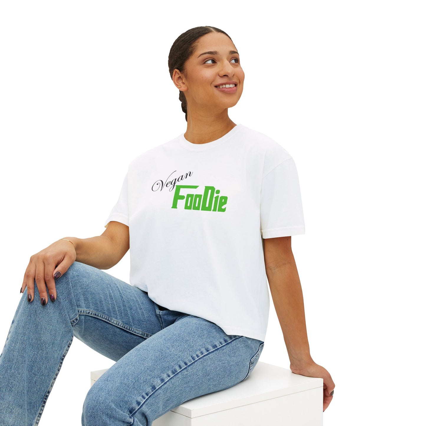 L.O.E.F Women Vegan Foodie Boxy Tee (Kelly Green)