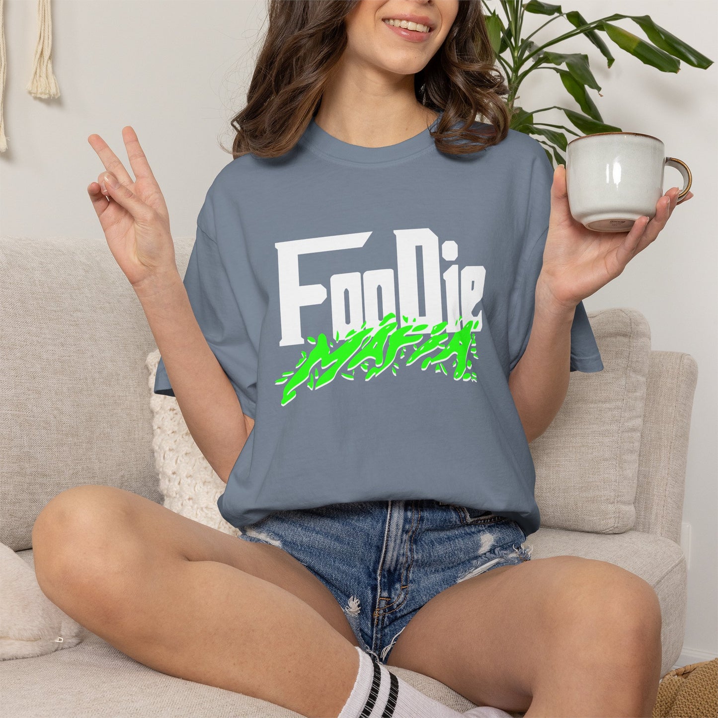 L.O.E.F White Foodie Mafia Unisex Tee Shirt (Neon Green)