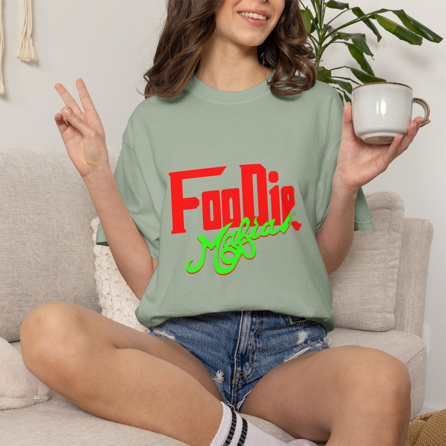 L.O.E.F Red Foodie Mafia Unisex Tee Shirt (Neon Green)