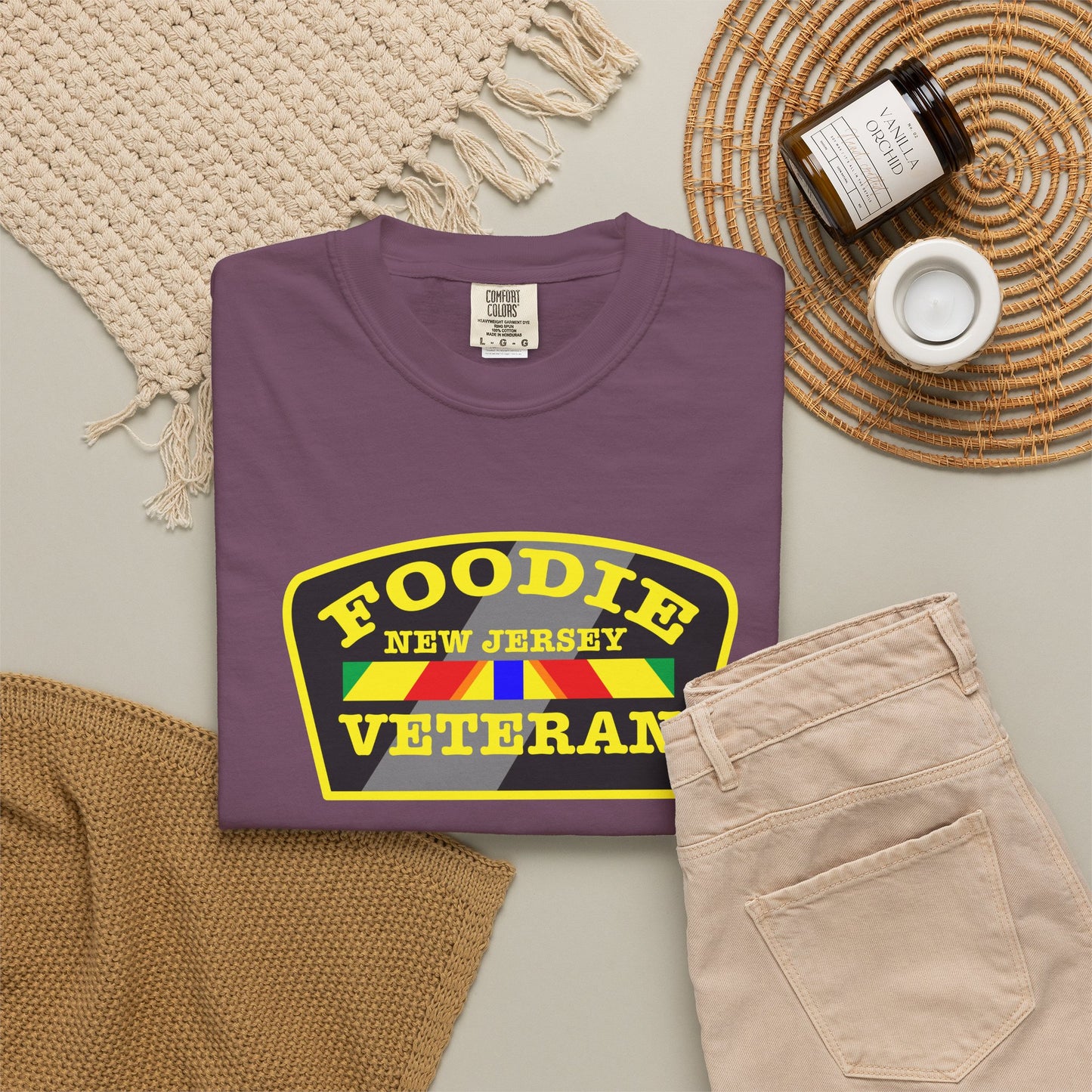 L.O.E.F Foodie Veteran NEW JERSEY Unisex Tee Shirt (Yellow)