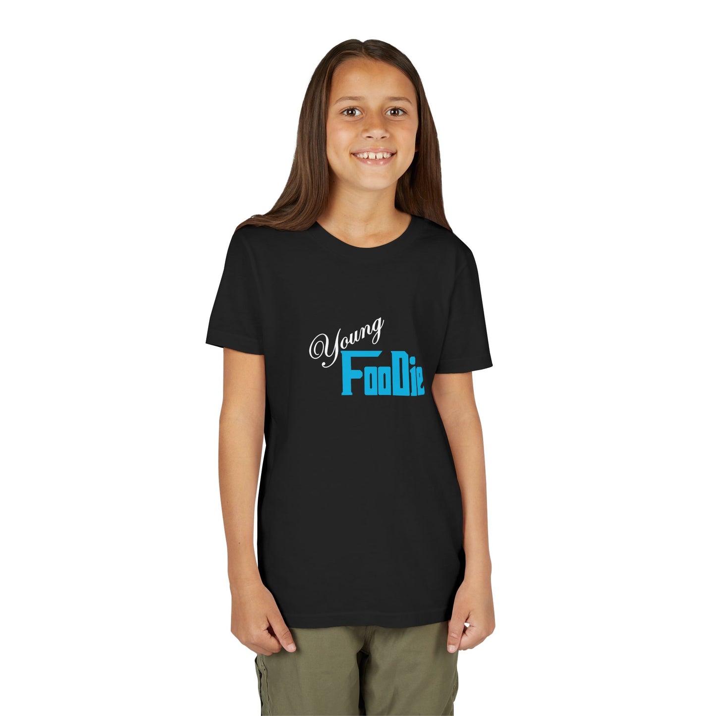L.O.E.F White Young Foodie Youth Short Sleeve Tee (Neon Blue)